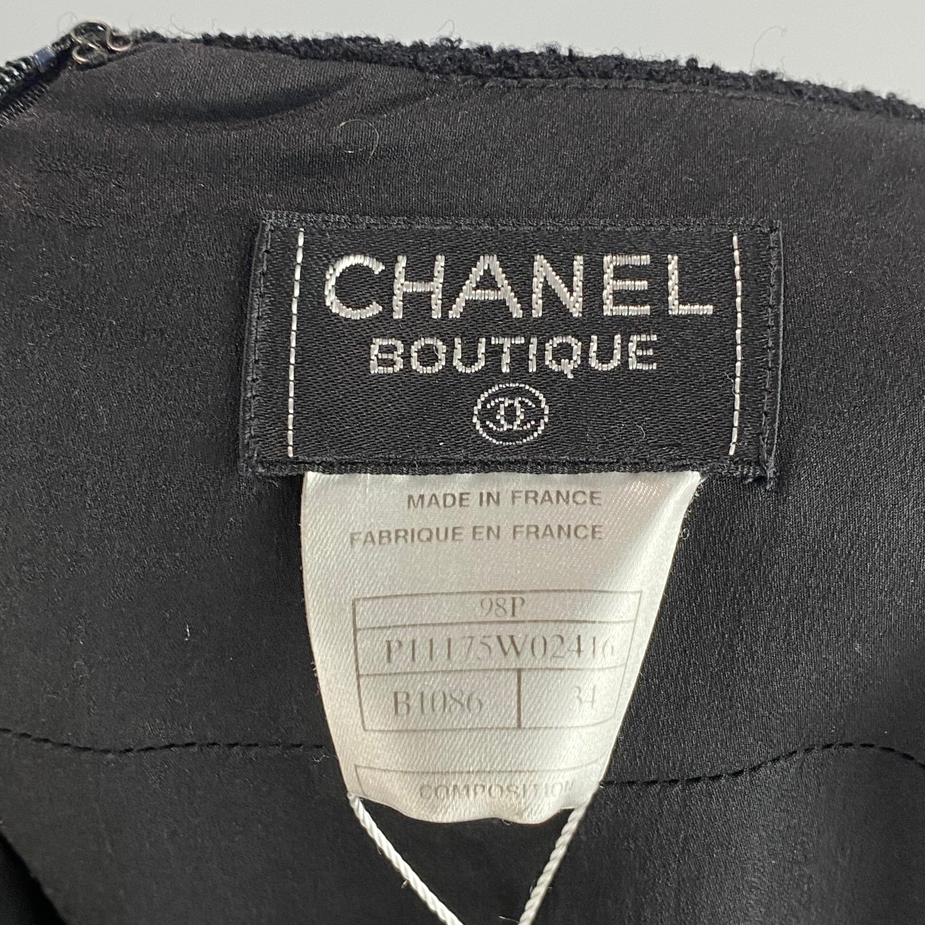 Chanel Classic Black Boucle Wool Pencil Skirt XXS