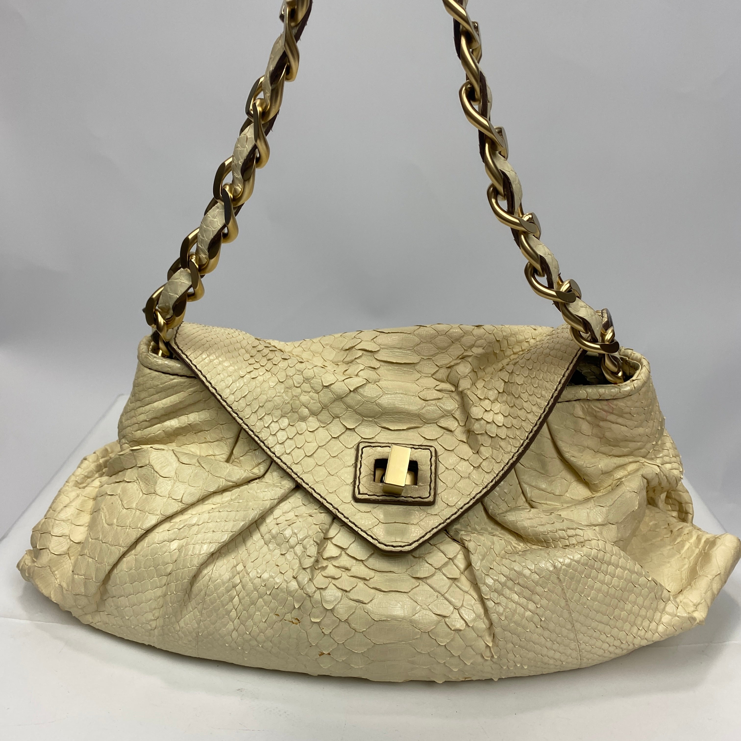 Zagliani Deep Cream Python Chain Handle Shoulderbag