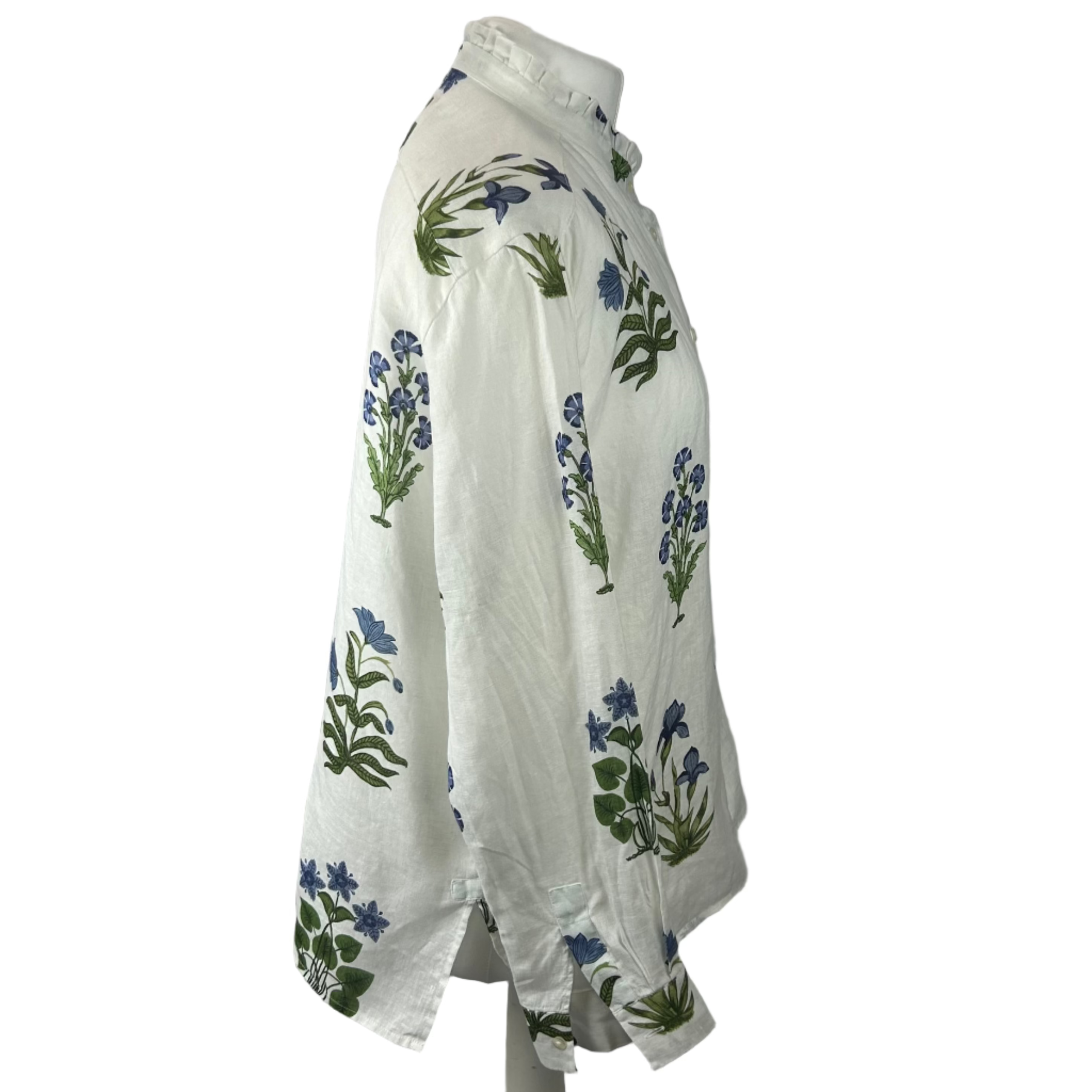 Vilagallo New Cornflower Print Linen Pie Crust Blouse L