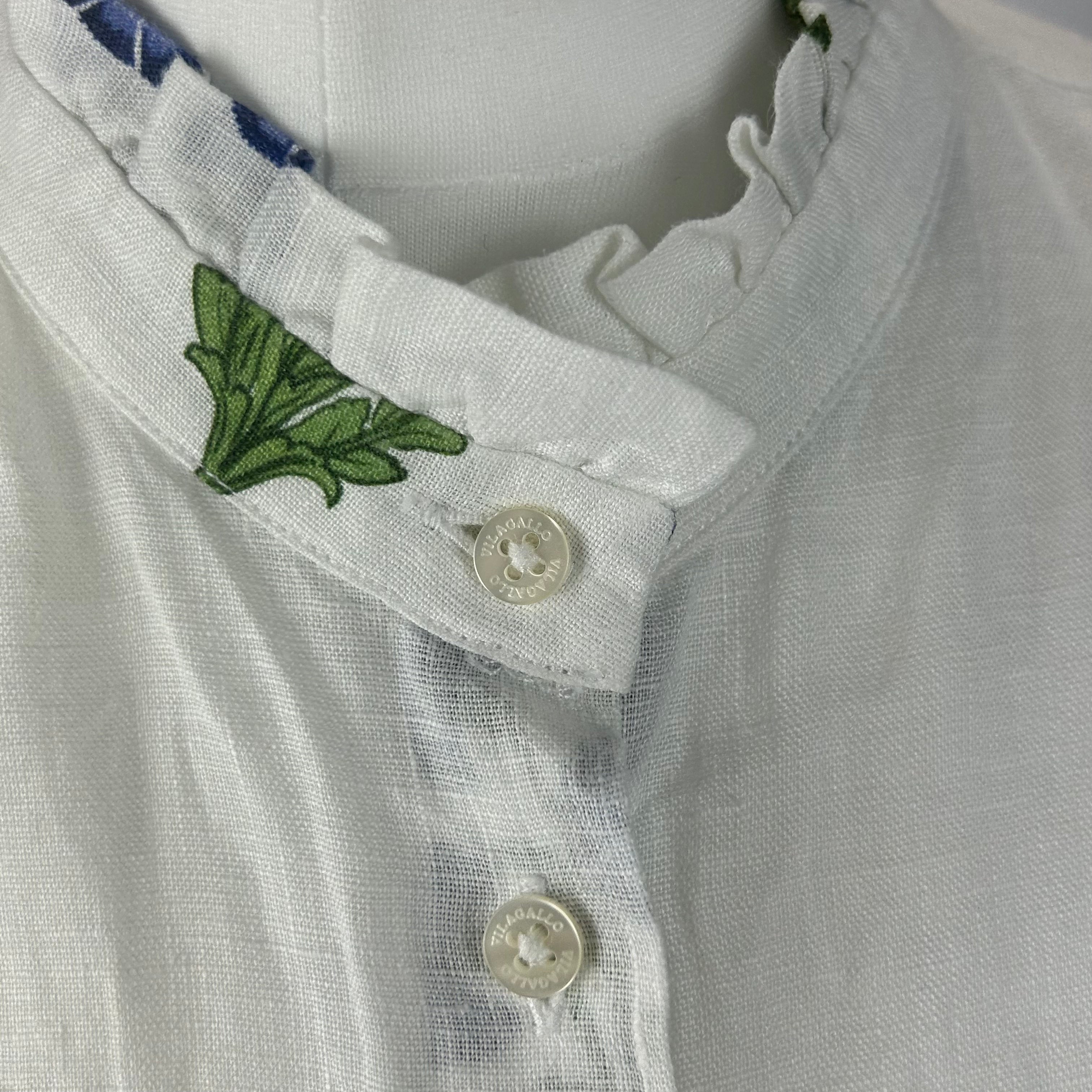 Vilagallo New Cornflower Print Linen Pie Crust Blouse L