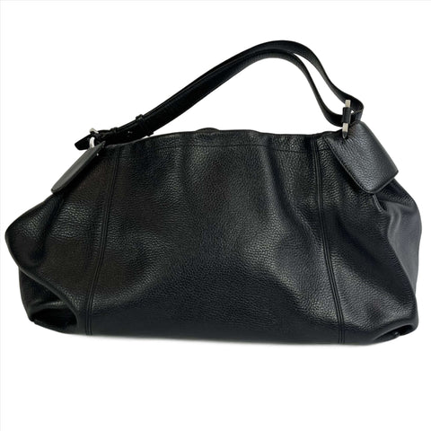 Salvatore Ferragamo Black Pebbled Leather Large Shoulderbag