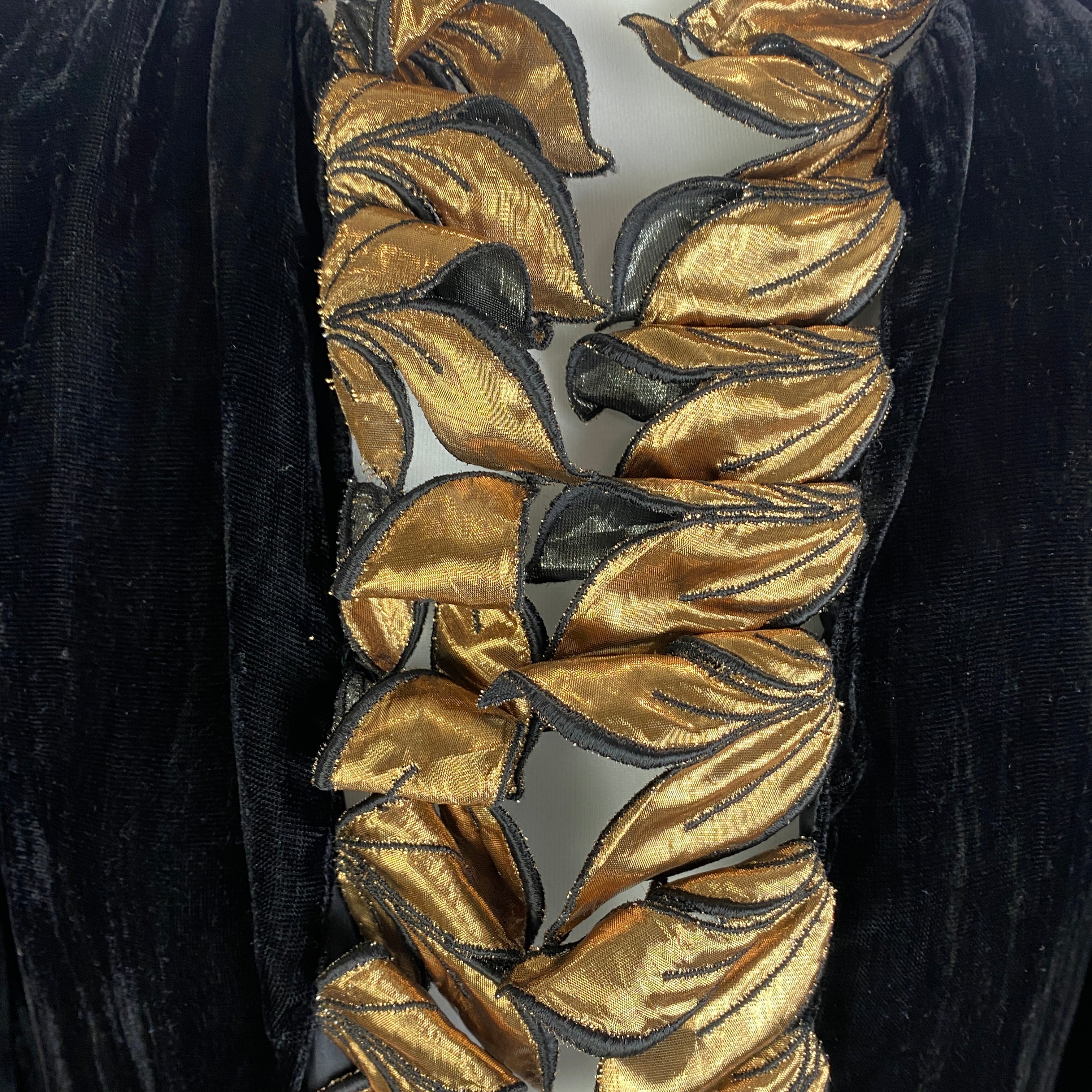 Chanel Vintage Black Velvet Gold Petal Trim Bolero Jacket S/M