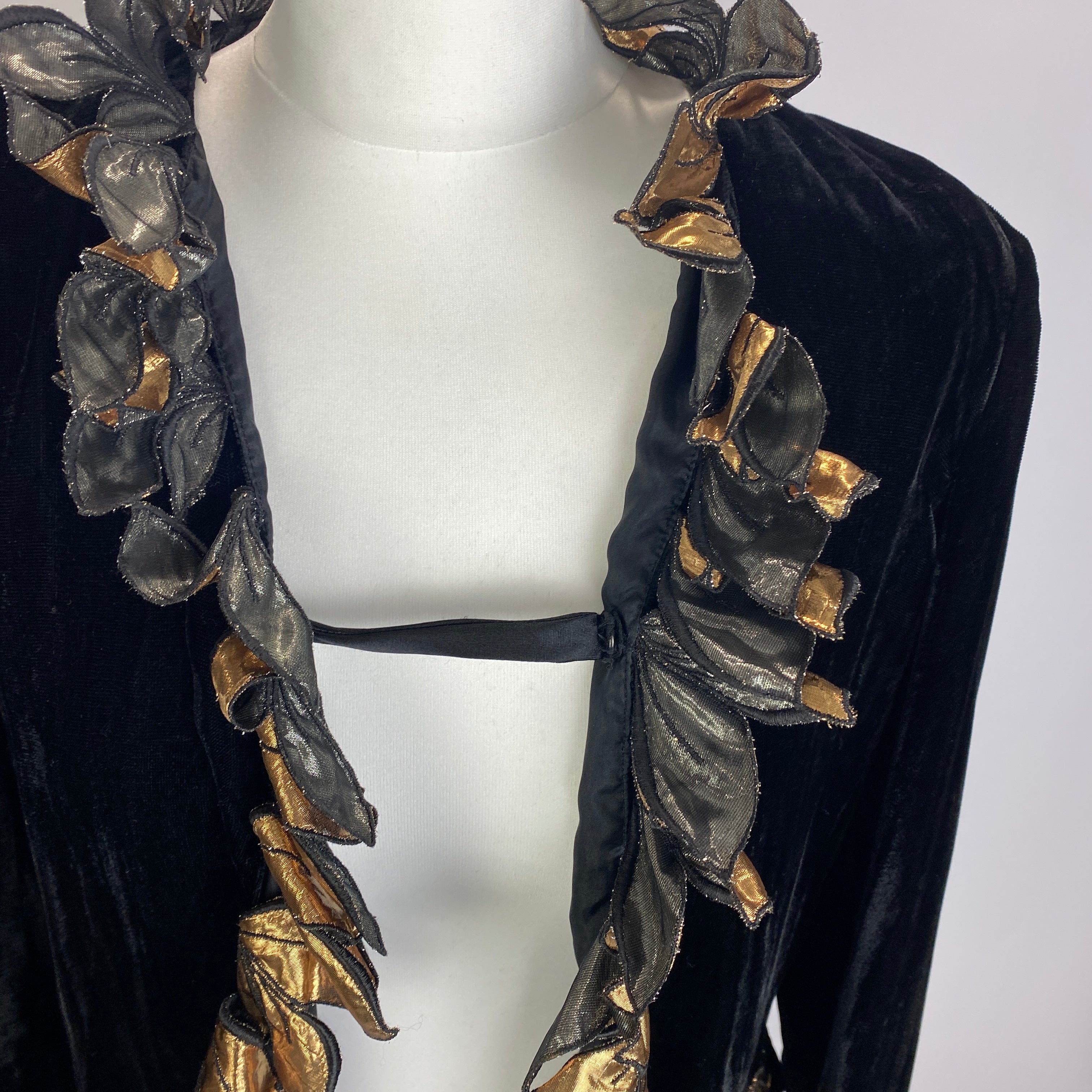 Chanel Vintage Black Velvet Gold Petal Trim Bolero Jacket S/M