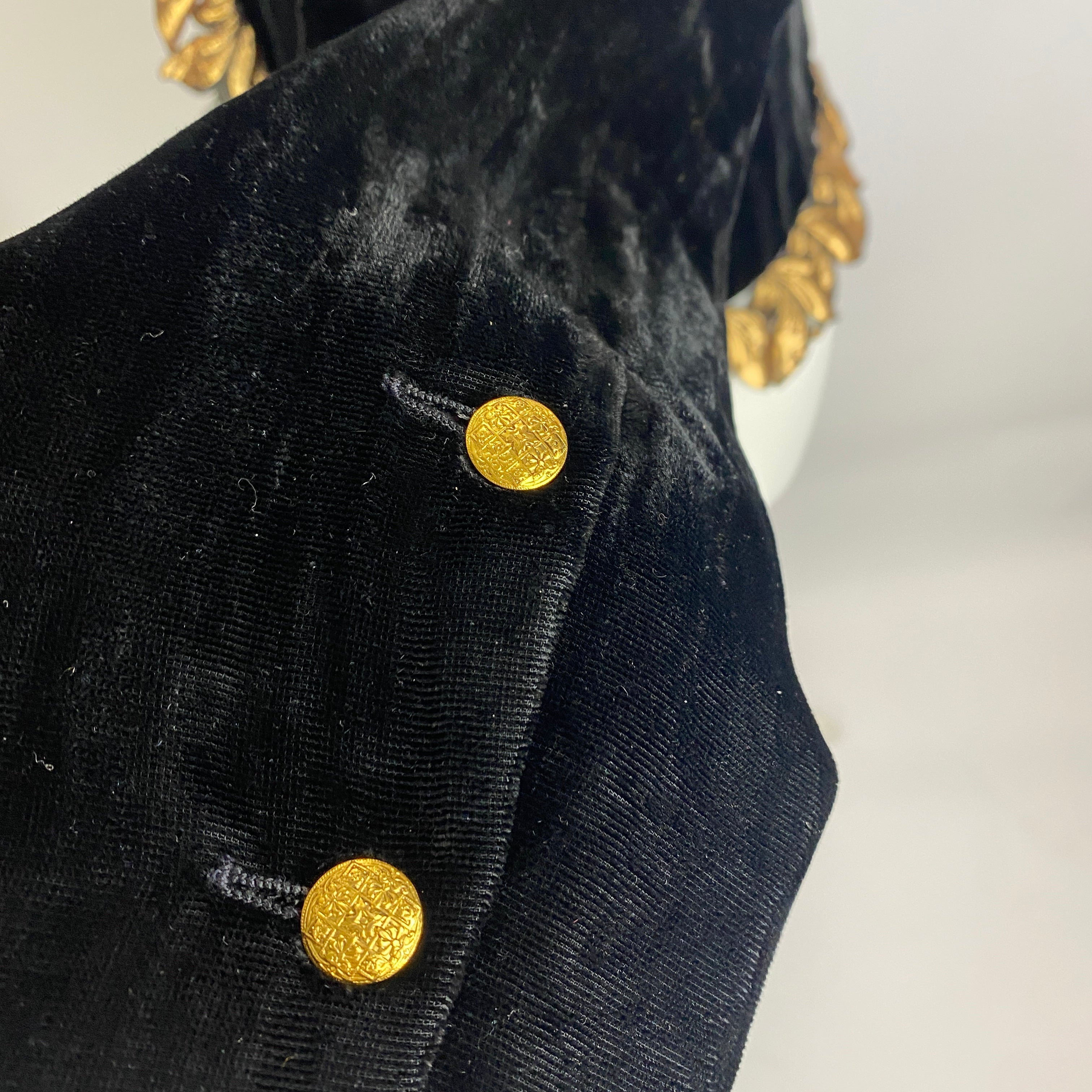 Chanel Vintage Black Velvet Gold Petal Trim Bolero Jacket S/M