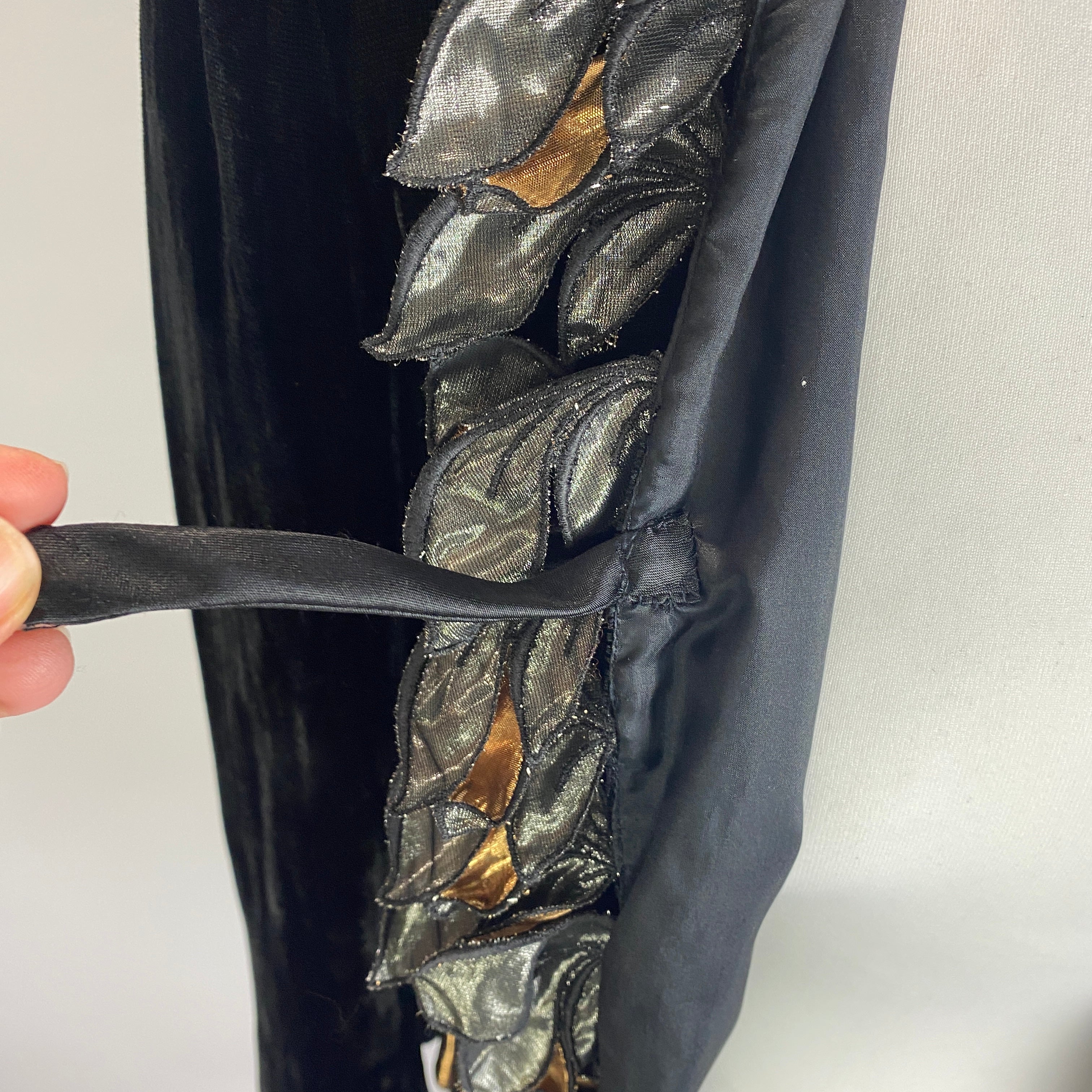 Chanel Vintage Black Velvet Gold Petal Trim Bolero Jacket S/M