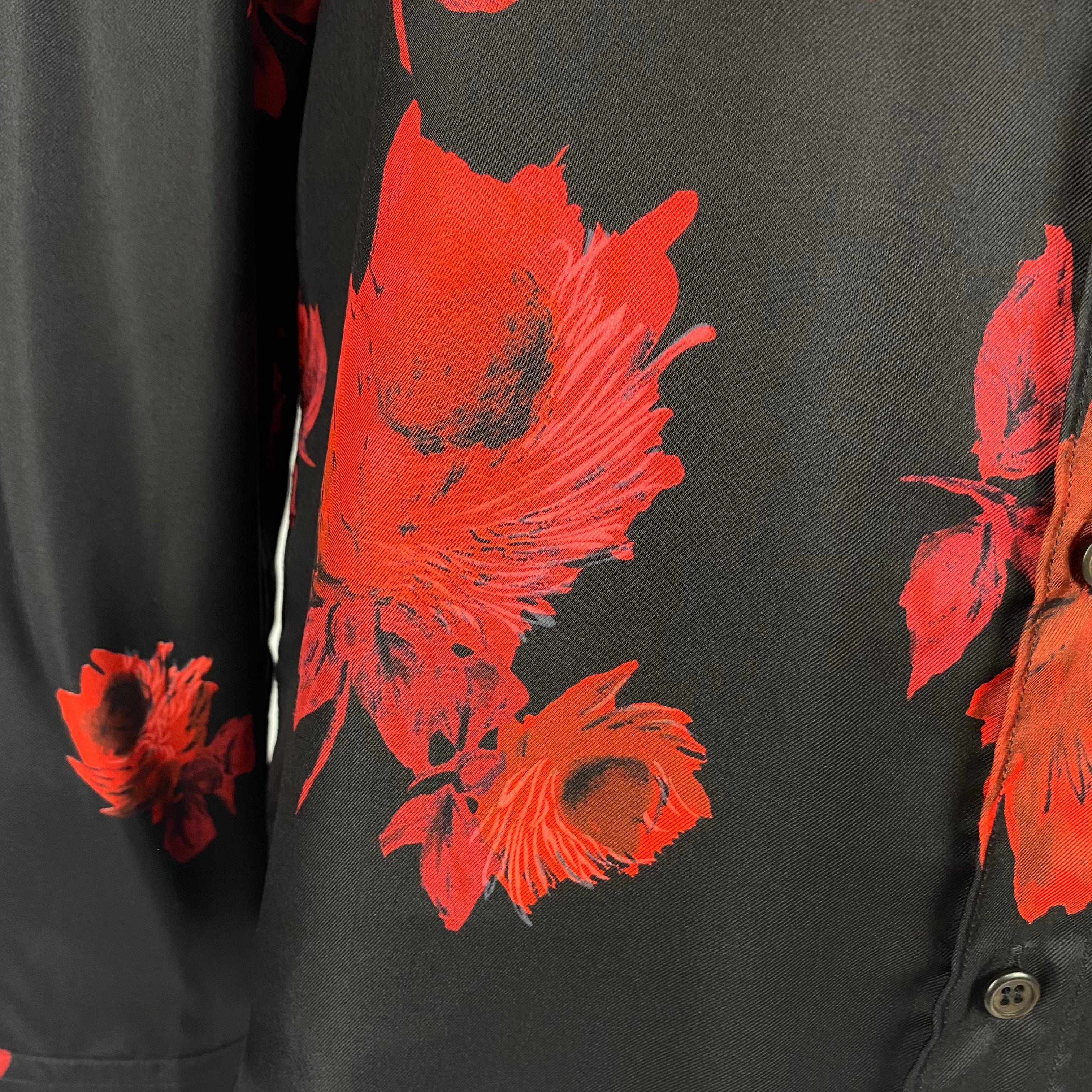 Prada Black & Red Floral Silk Shirt M