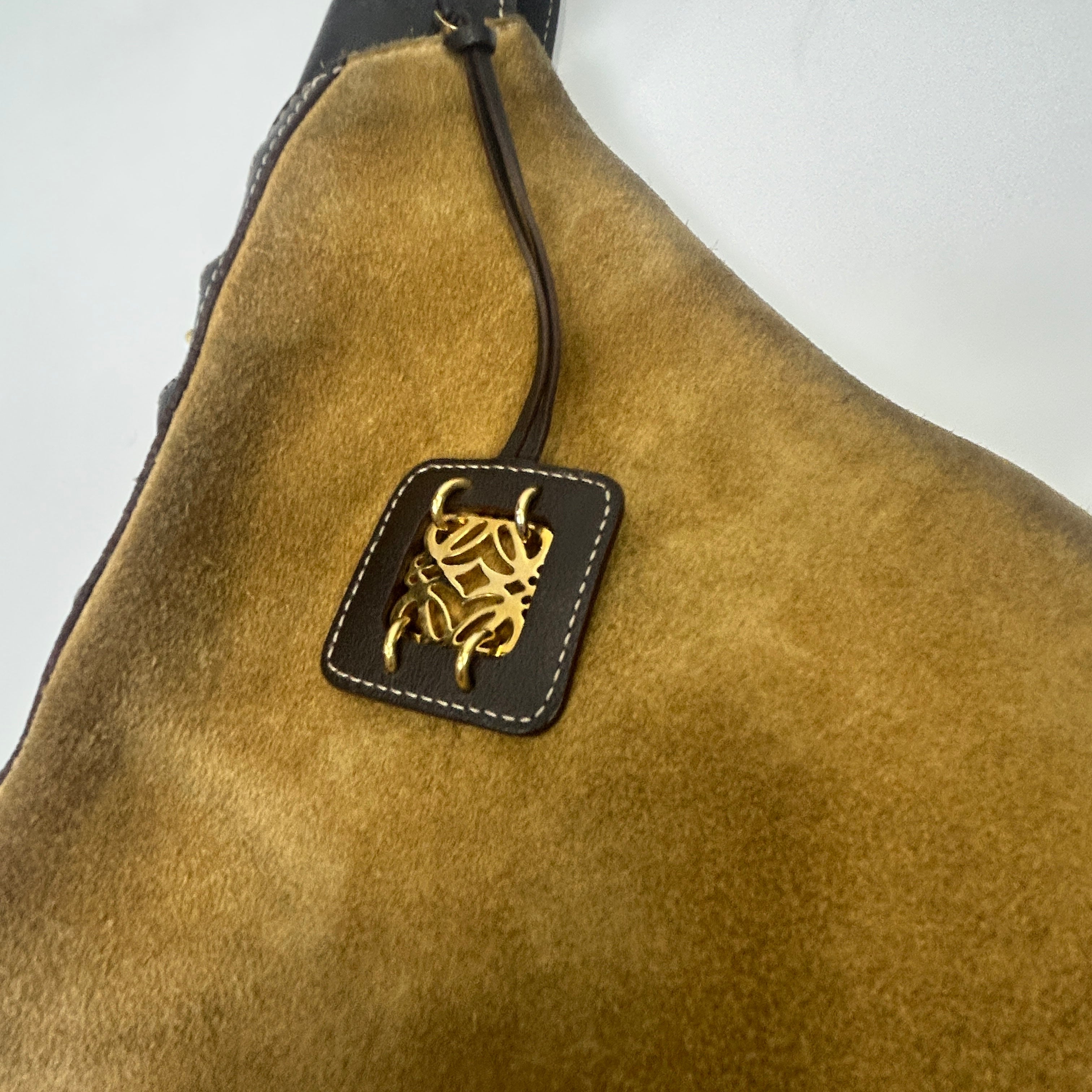 Loewe Camel Suede & Chocolate Leather Hobo Anagram Shoulderbag