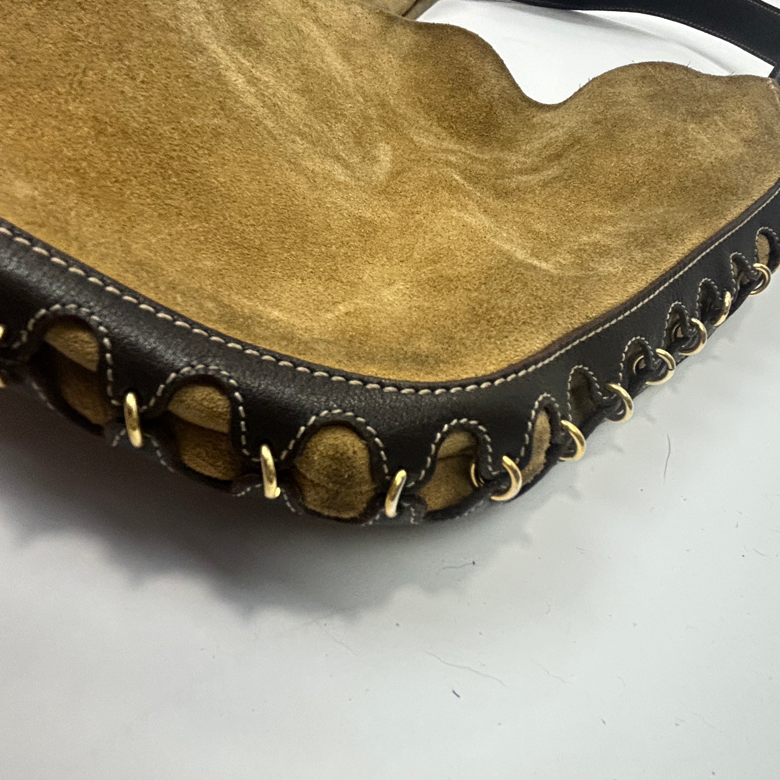 Loewe Camel Suede & Chocolate Leather Hobo Anagram Shoulderbag