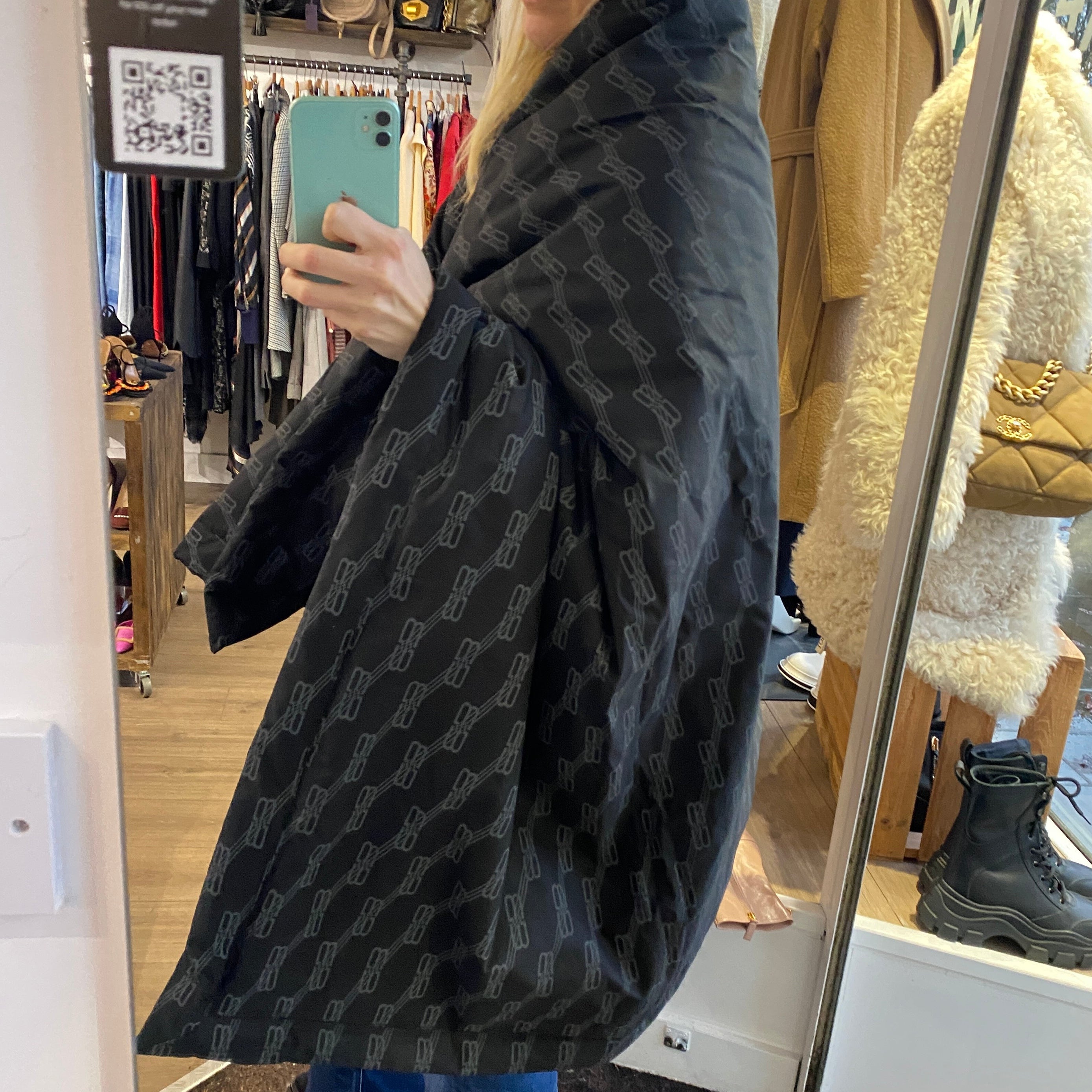 Balenciaga Black Logo Cotton Quilted Blanket