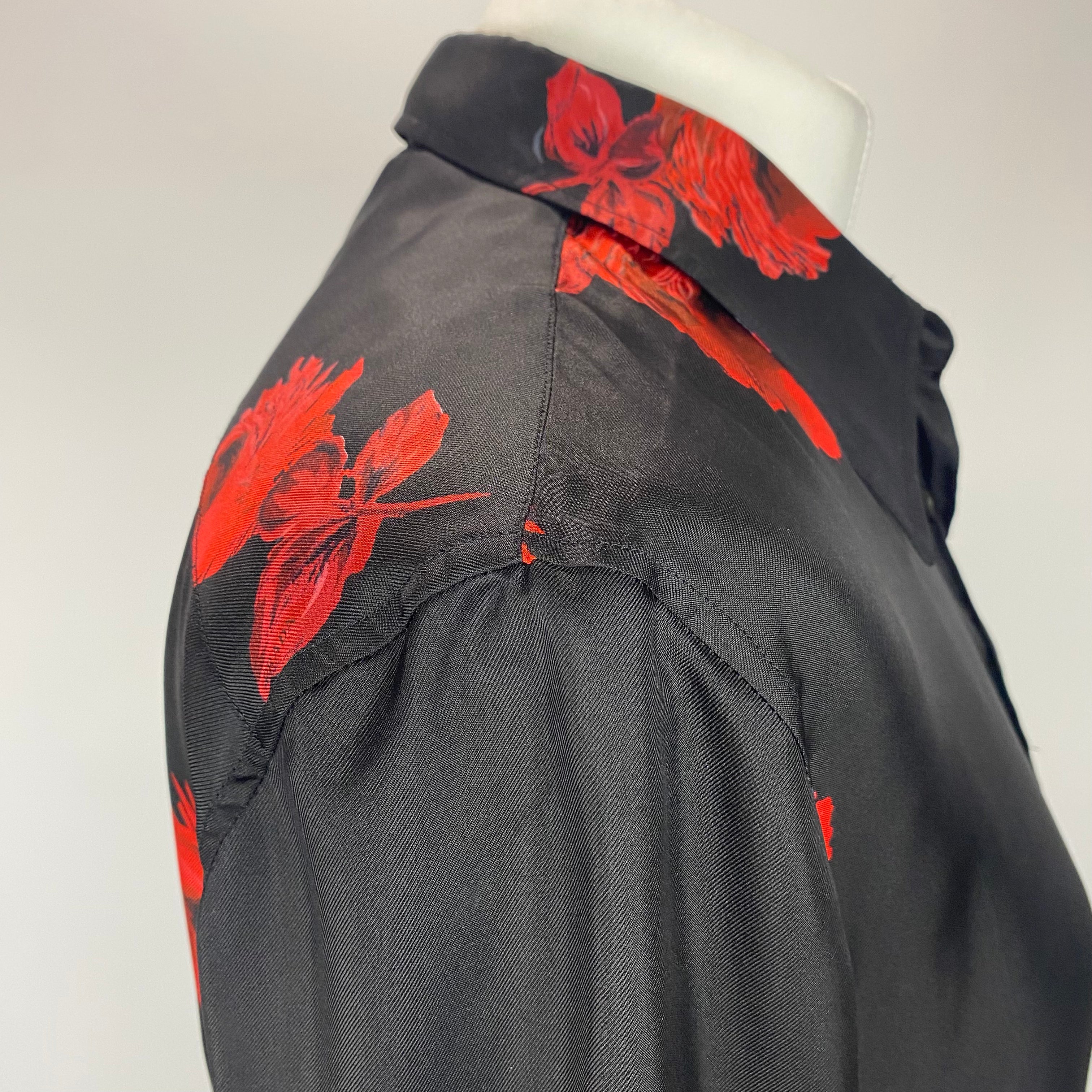 Prada Black & Red Floral Silk Shirt M