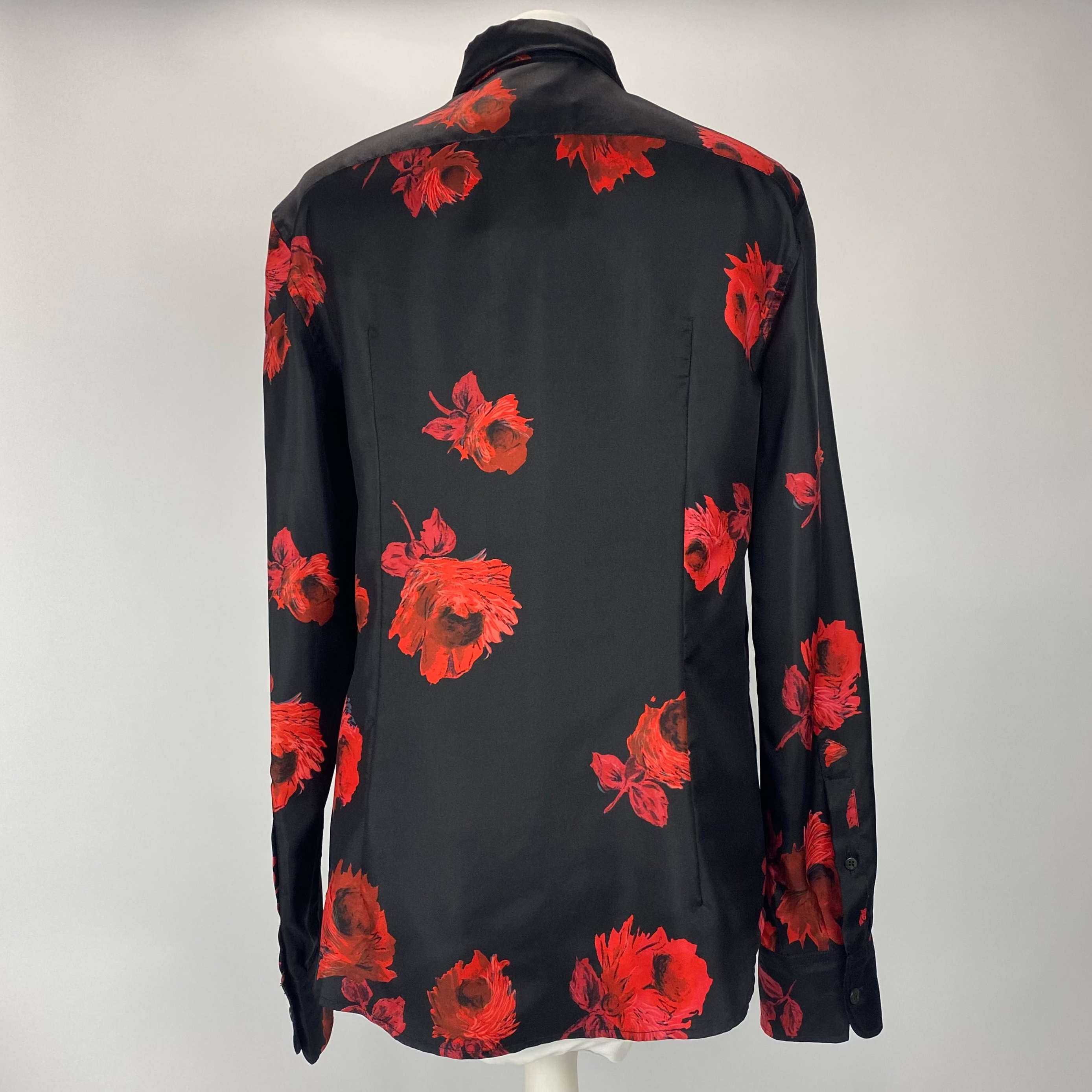 Prada Black & Red Floral Silk Shirt M