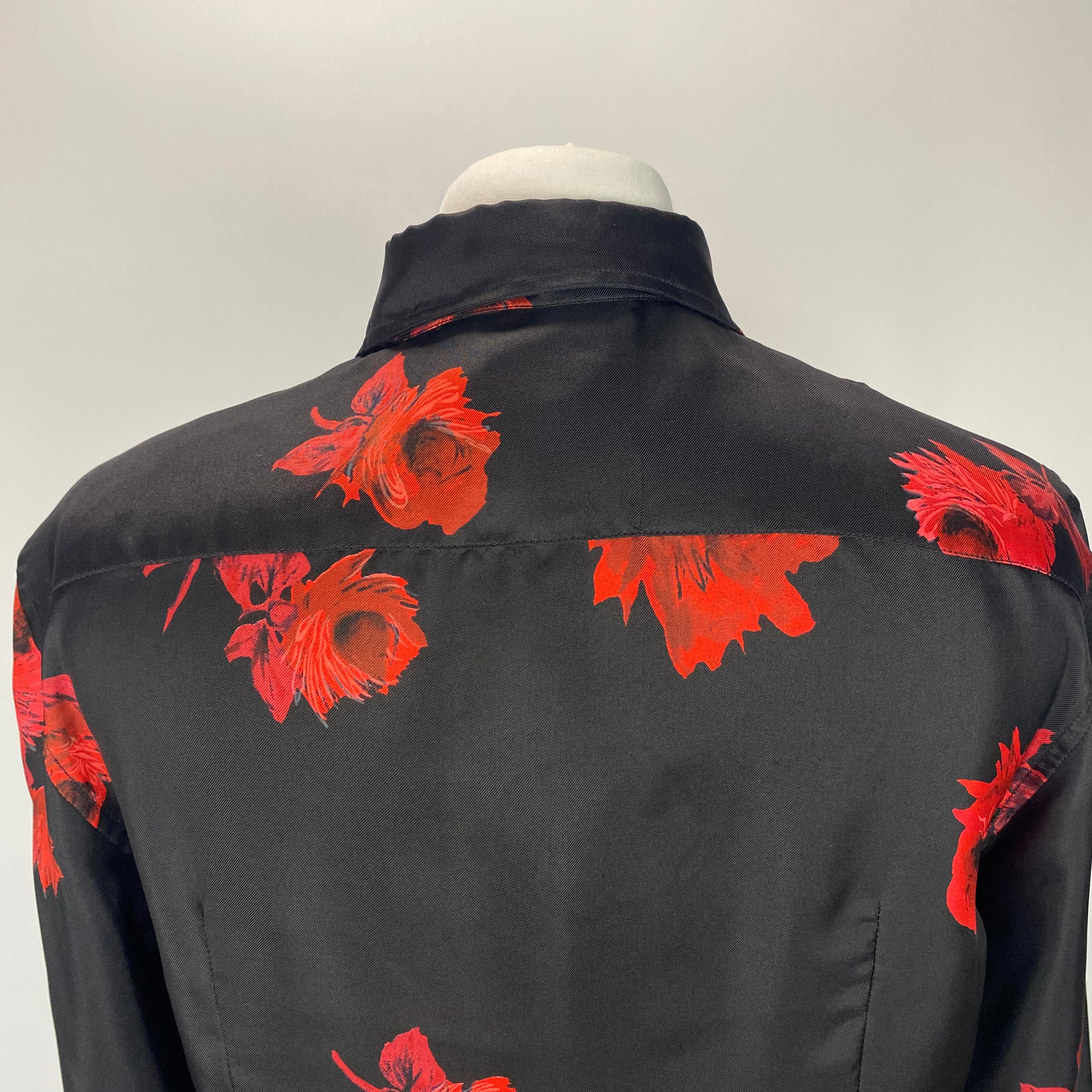 Prada Black & Red Floral Silk Shirt M