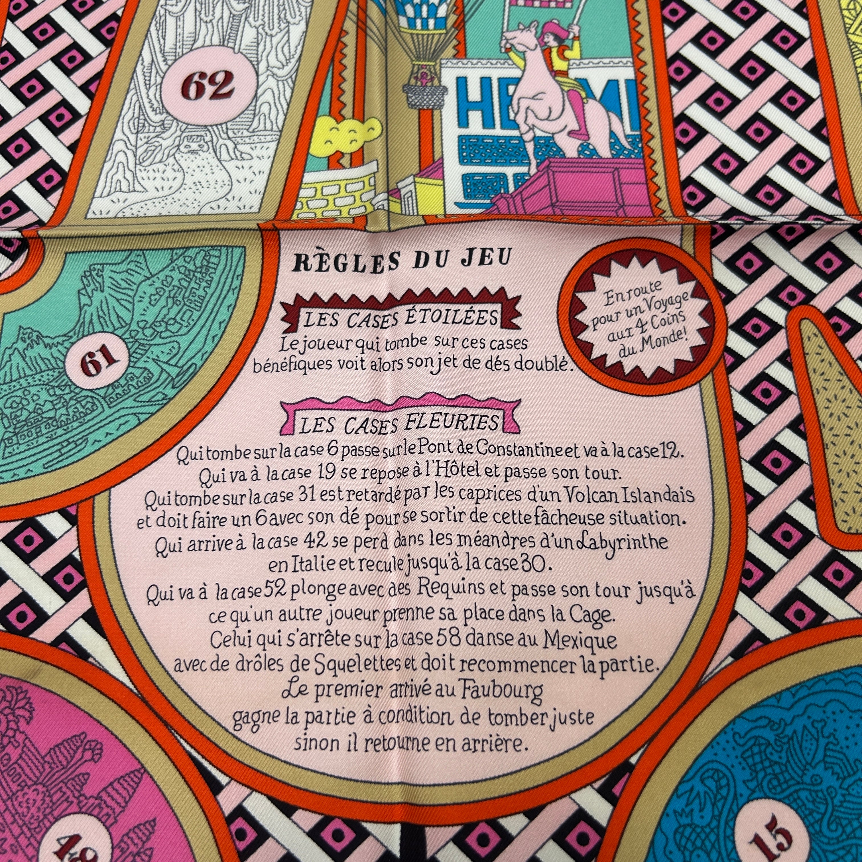 Hermes Le Tour Du Monde En 63 Cases Silk Twill 90 Scarf