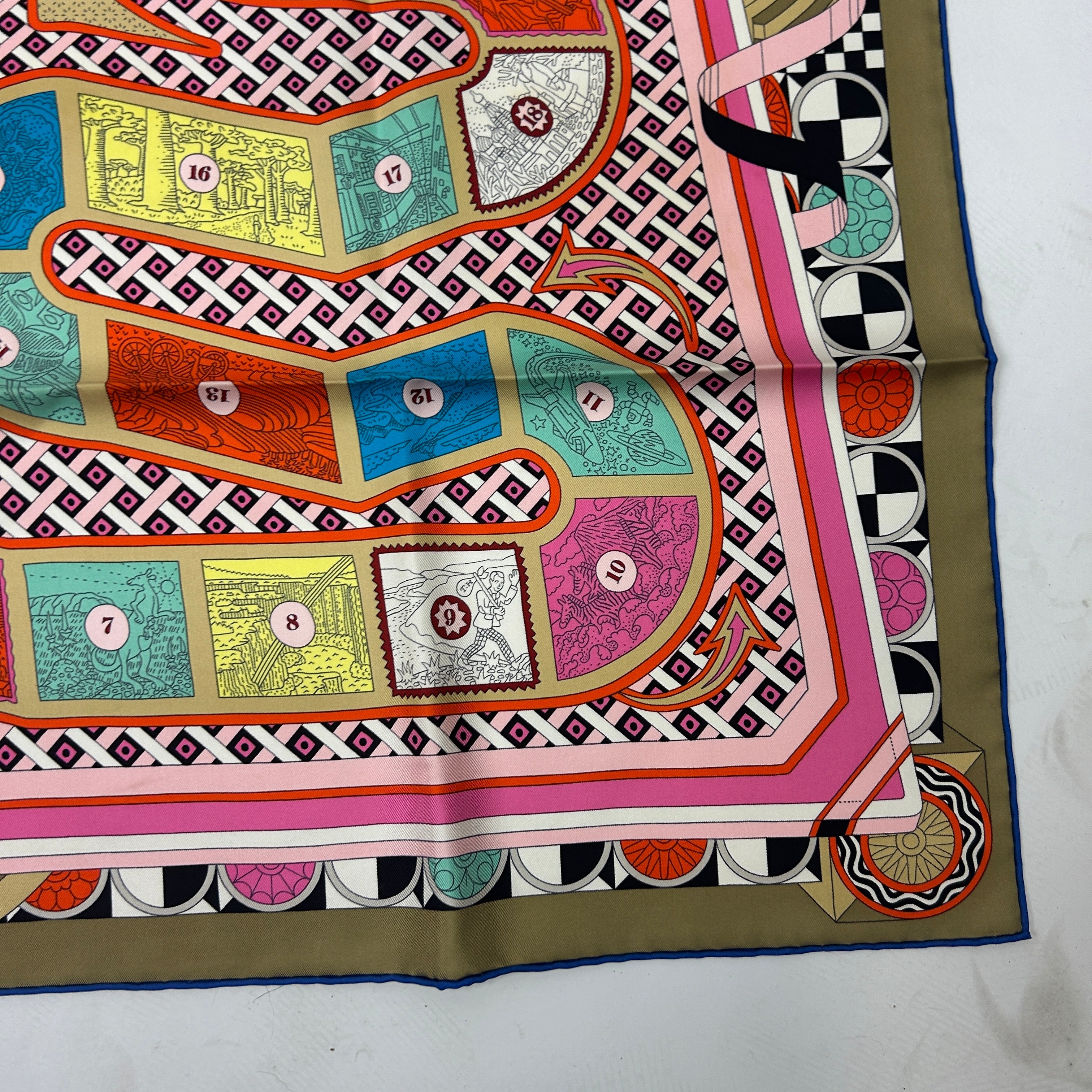 Hermes Le Tour Du Monde En 63 Cases Silk Twill 90 Scarf