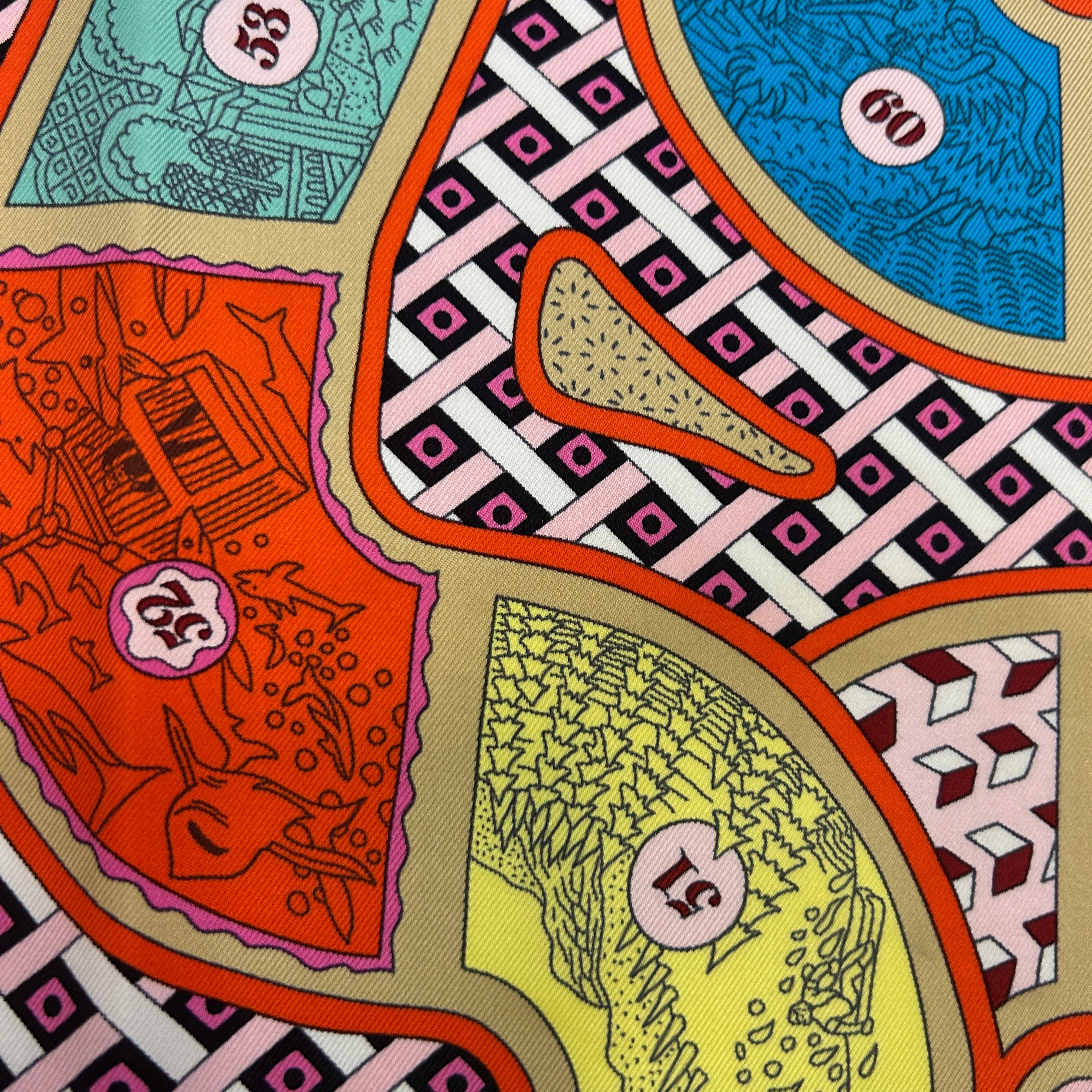 Hermes Le Tour Du Monde En 63 Cases Silk Twill 90 Scarf