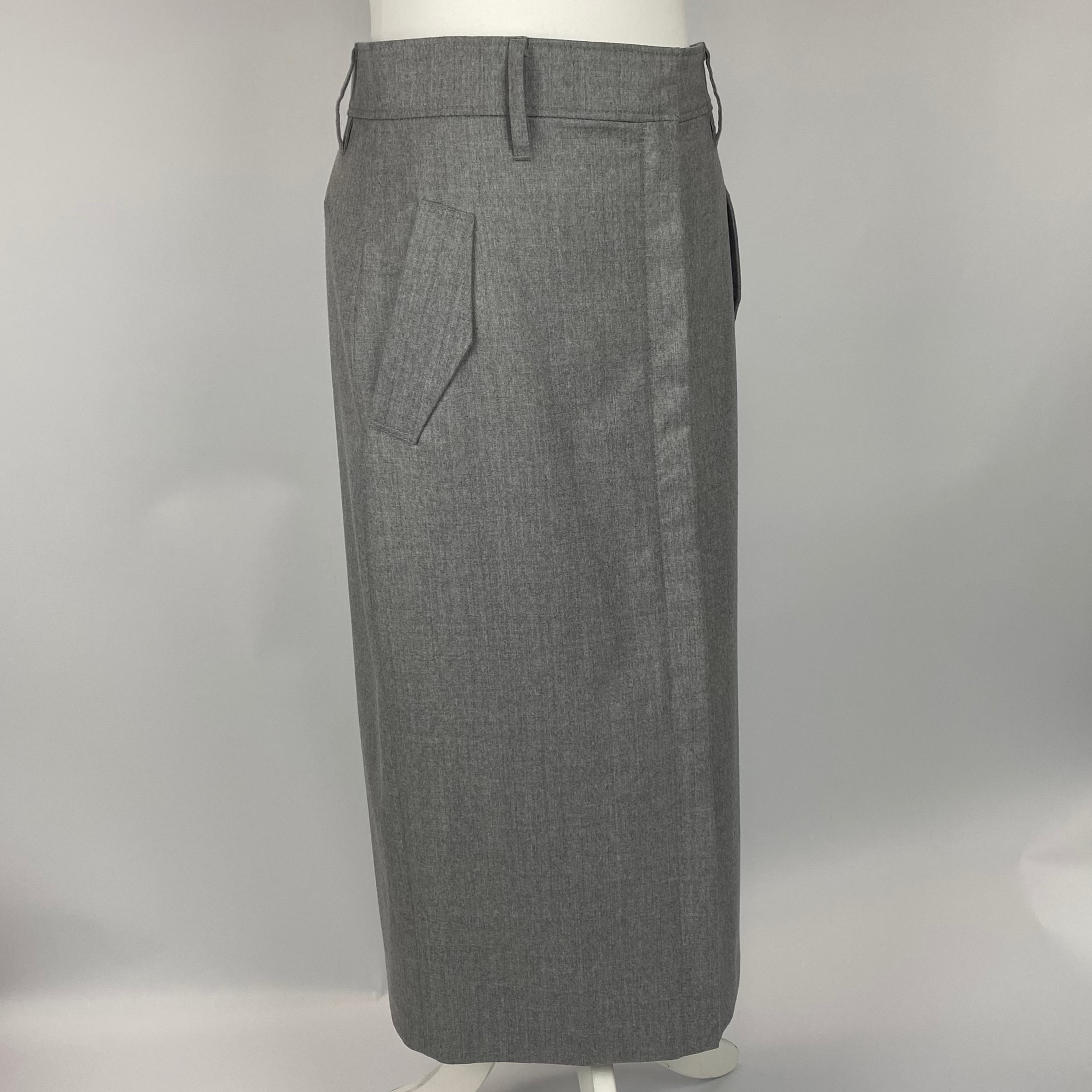 Brunello Cucinelli Grey Wool Straight Midaxi Skirt S