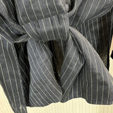 Victoria Beckham Navy Pinstripe Linen & Silk Feature Shirt M