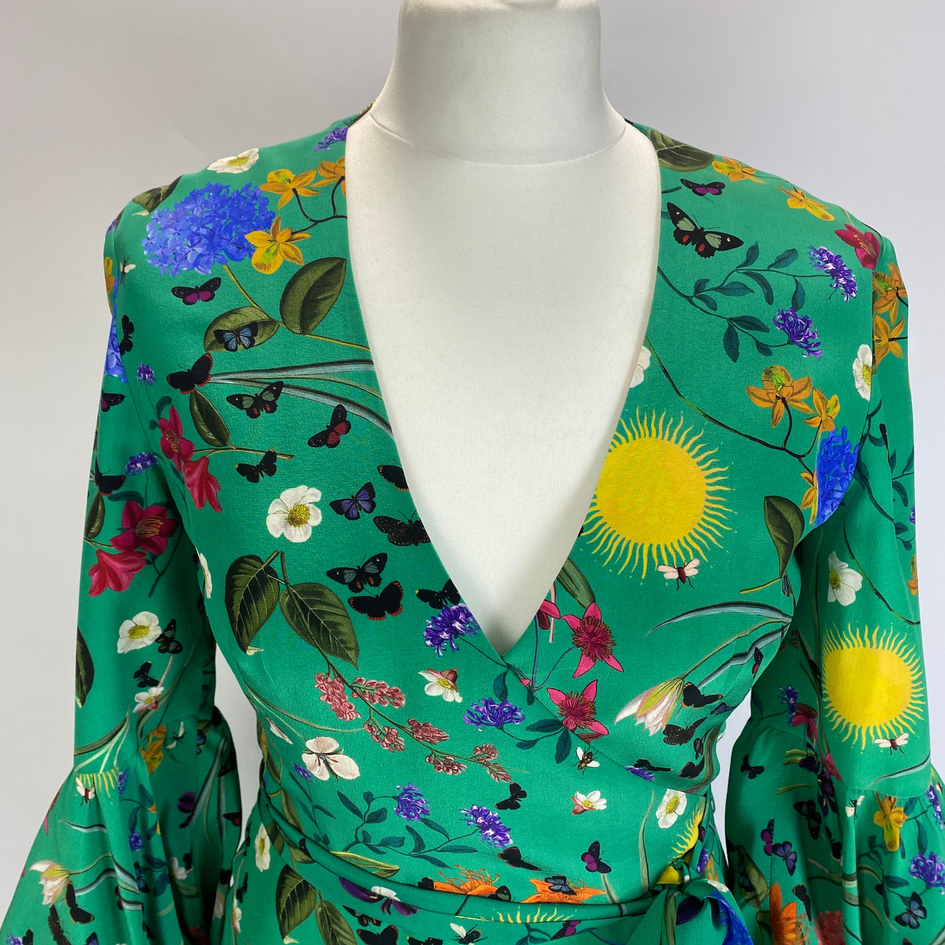 Borgo De Nor Emerald Floral Silk Maxi Dress XS