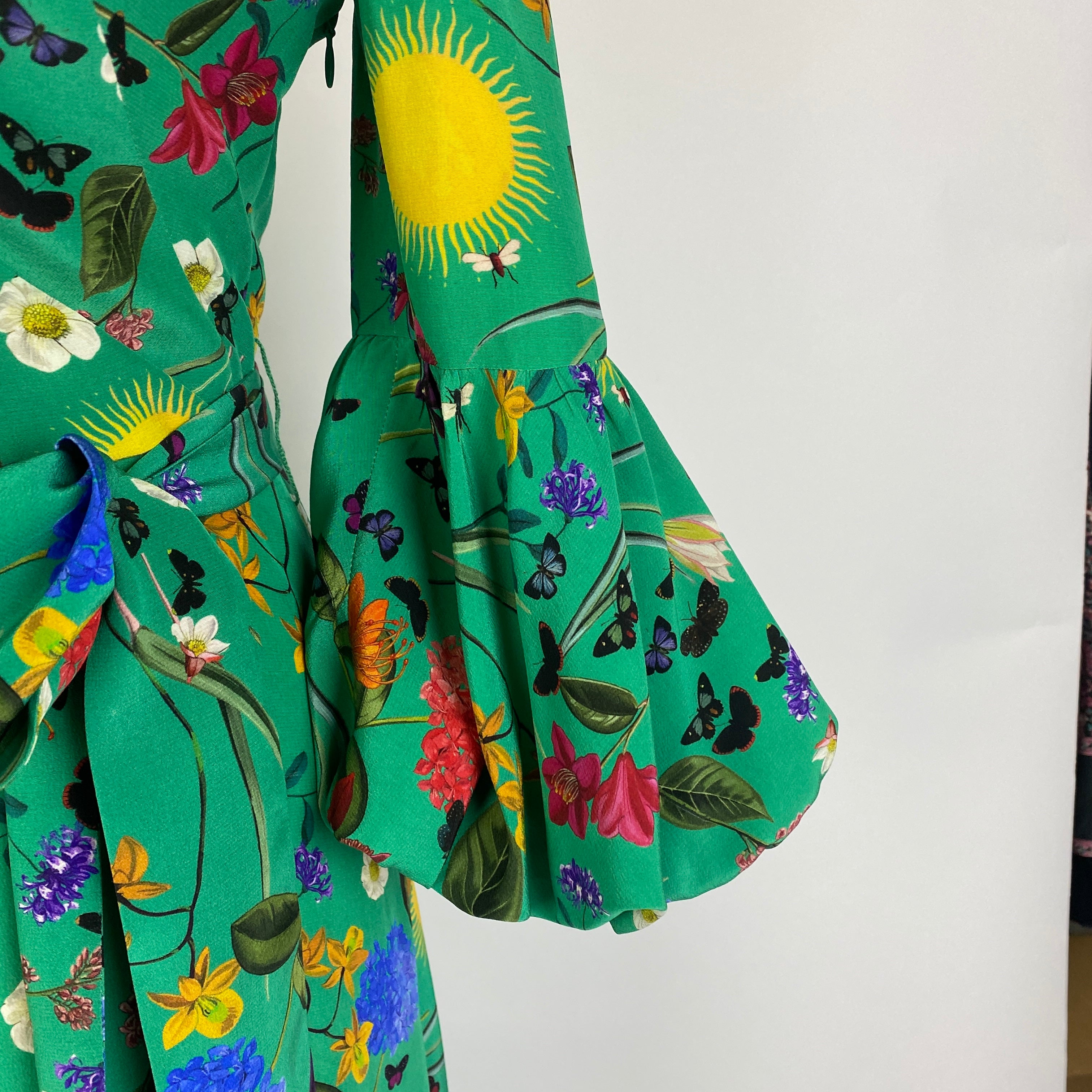 Borgo De Nor Emerald Floral Silk Maxi Dress XS