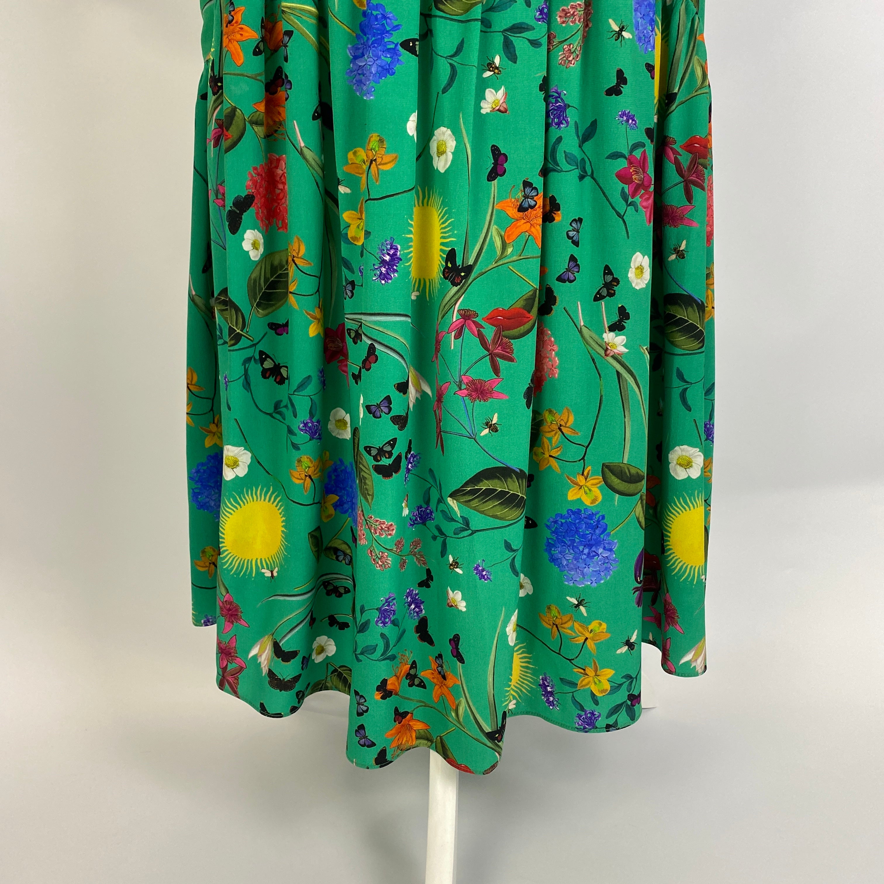 Borgo De Nor Emerald Floral Silk Maxi Dress XS
