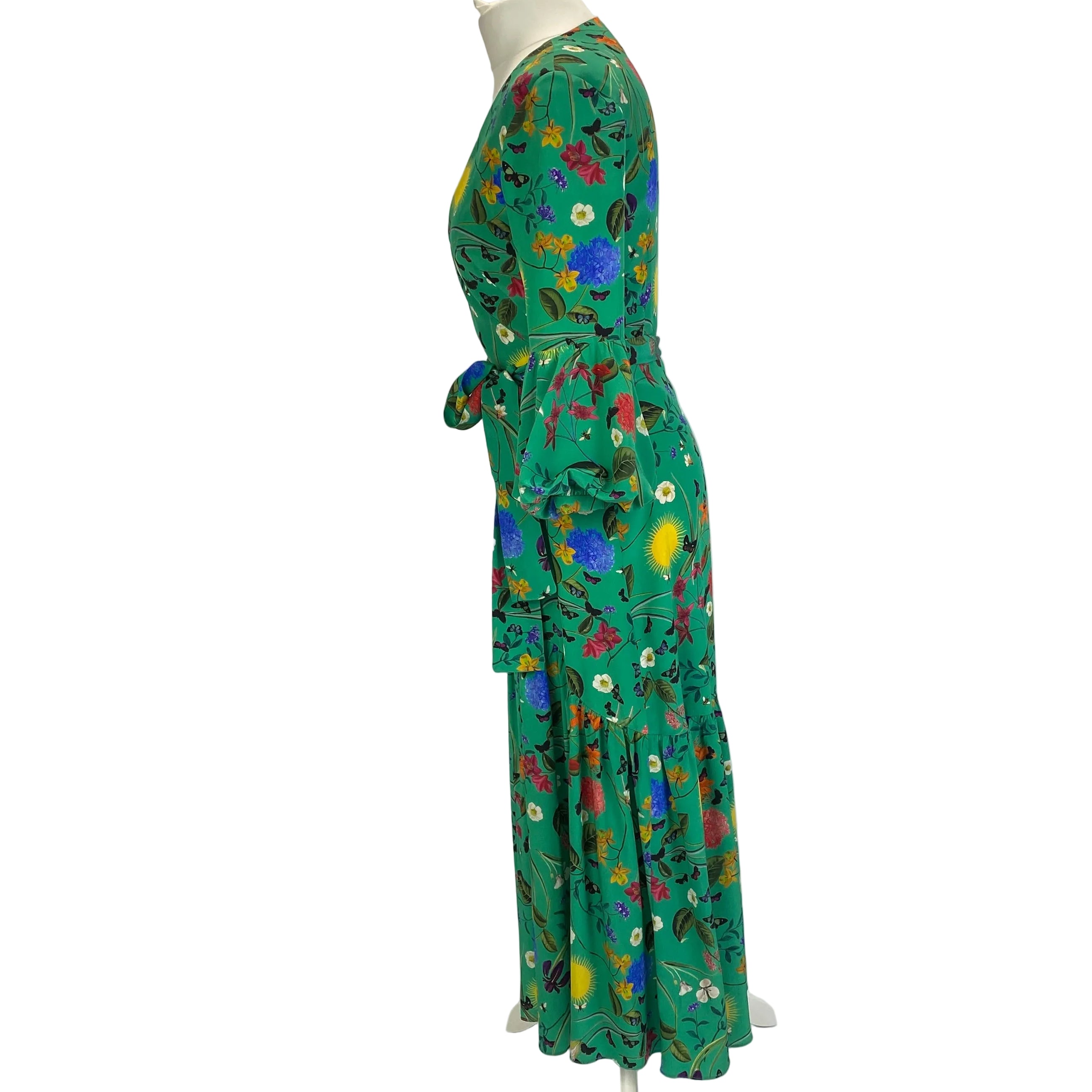 Borgo De Nor Emerald Floral Silk Maxi Dress XS