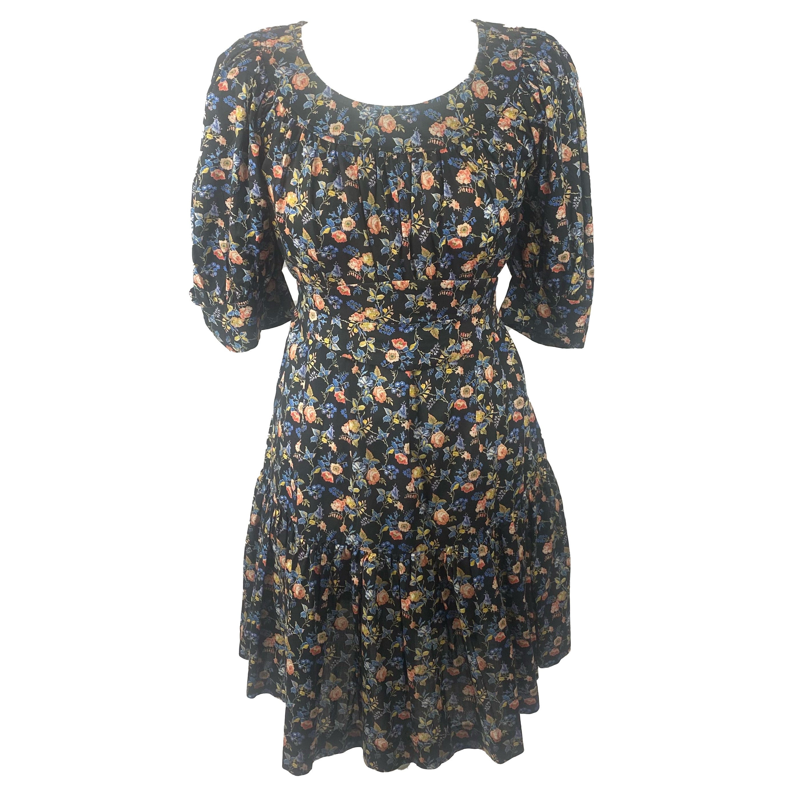 Anna Mason Dark Navy Rose Print Cotton Dress S