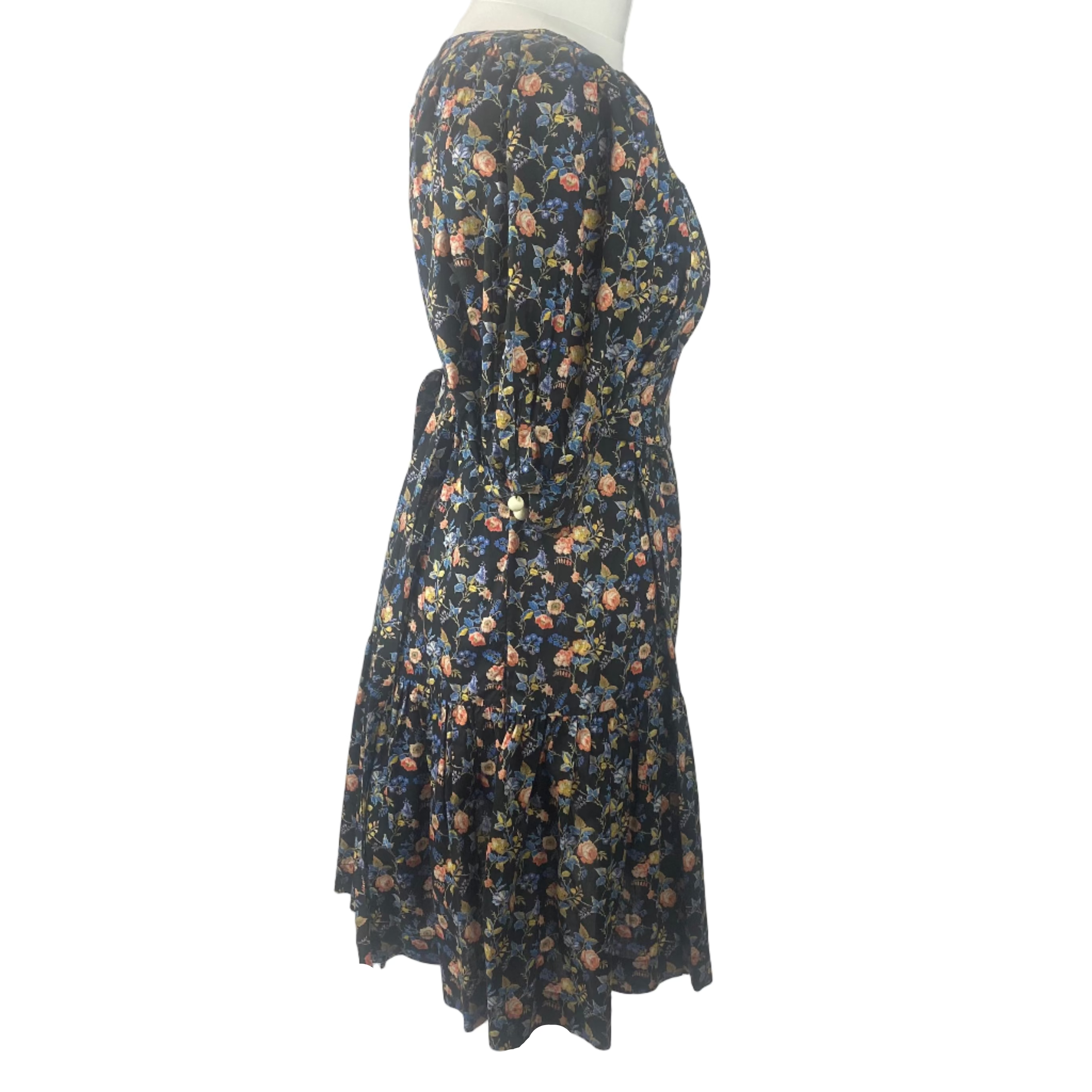 Anna Mason Dark Navy Rose Print Cotton Dress S