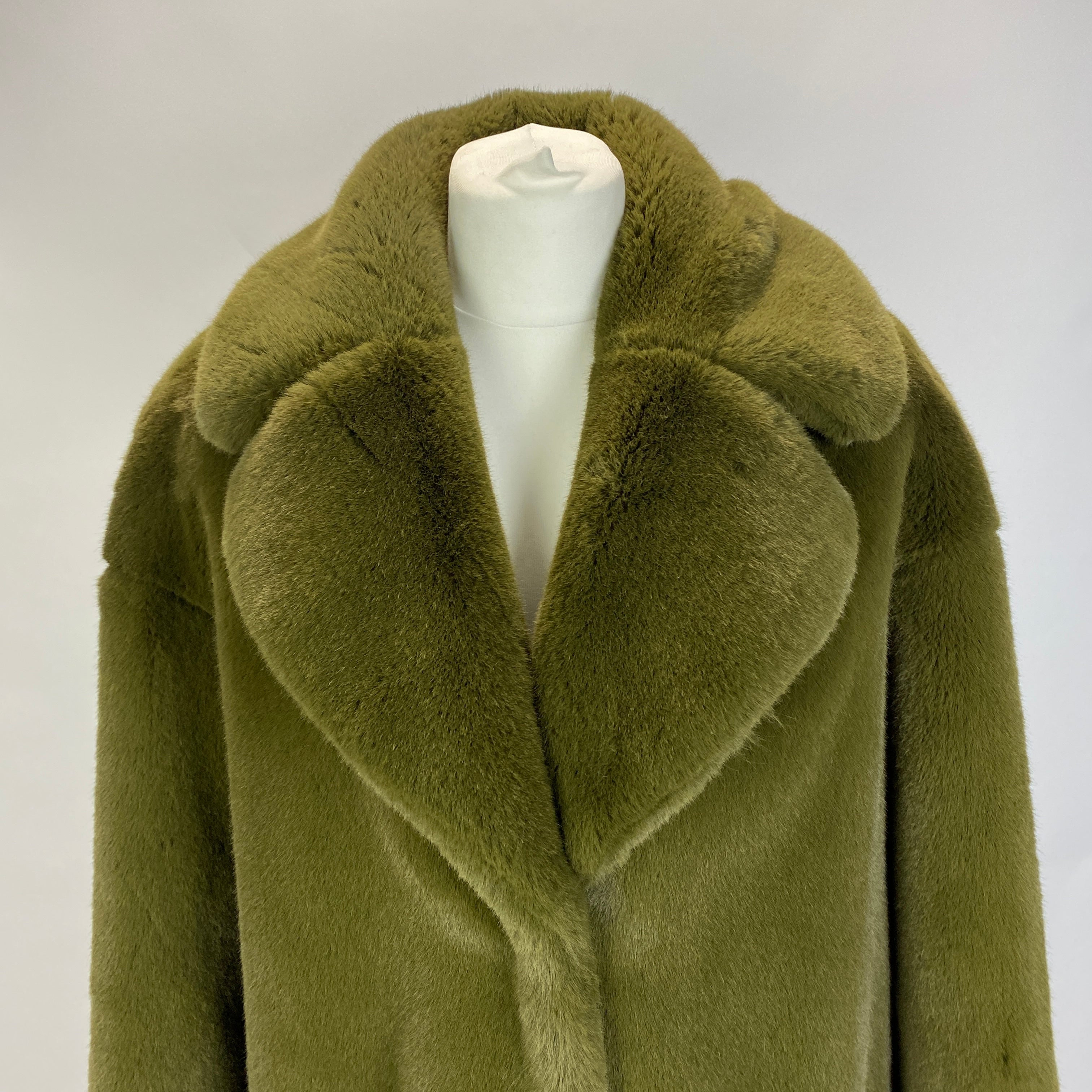 Stand Studio £376 Olive Faux Fur Midi Coat S/M