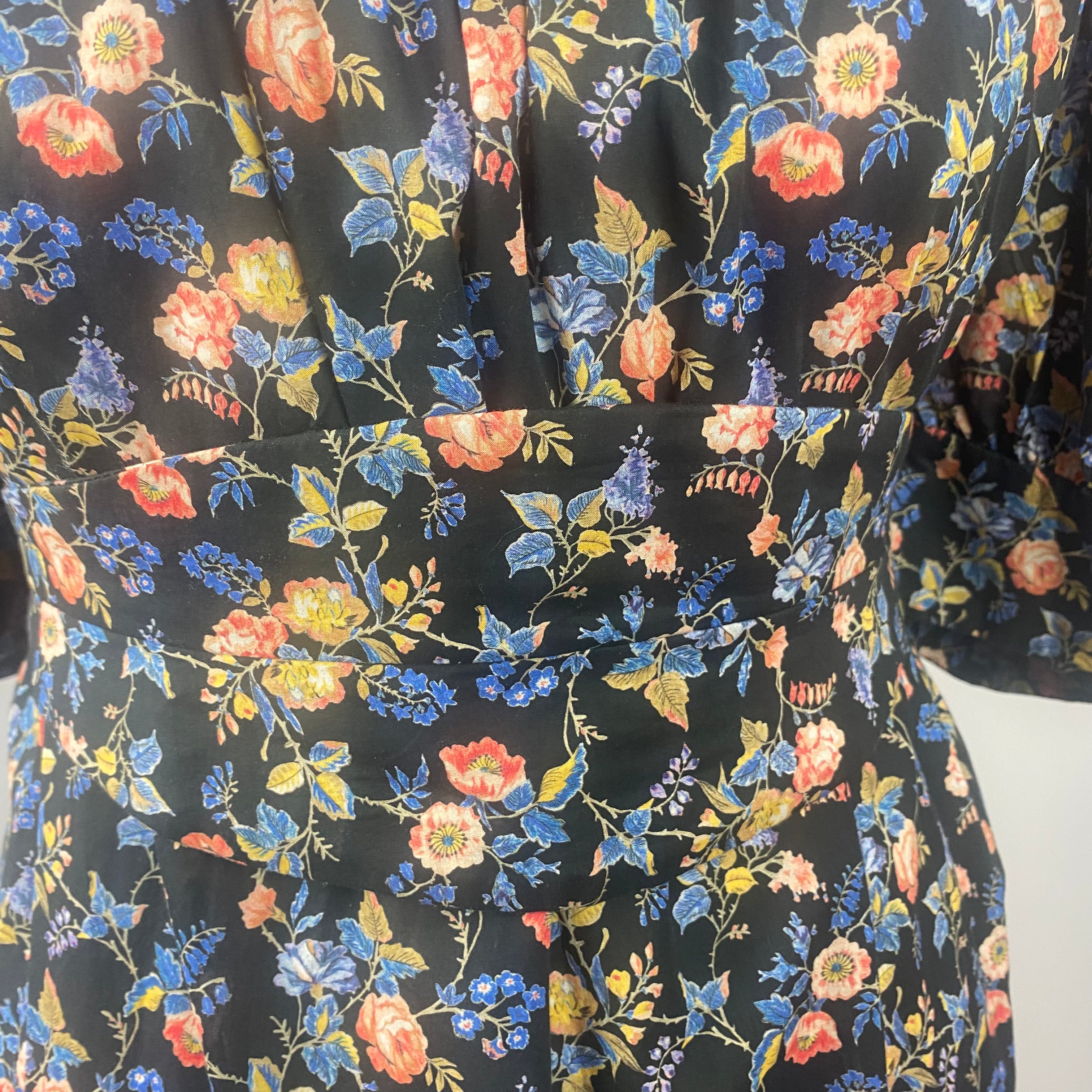 Anna Mason Dark Navy Rose Print Cotton Dress S