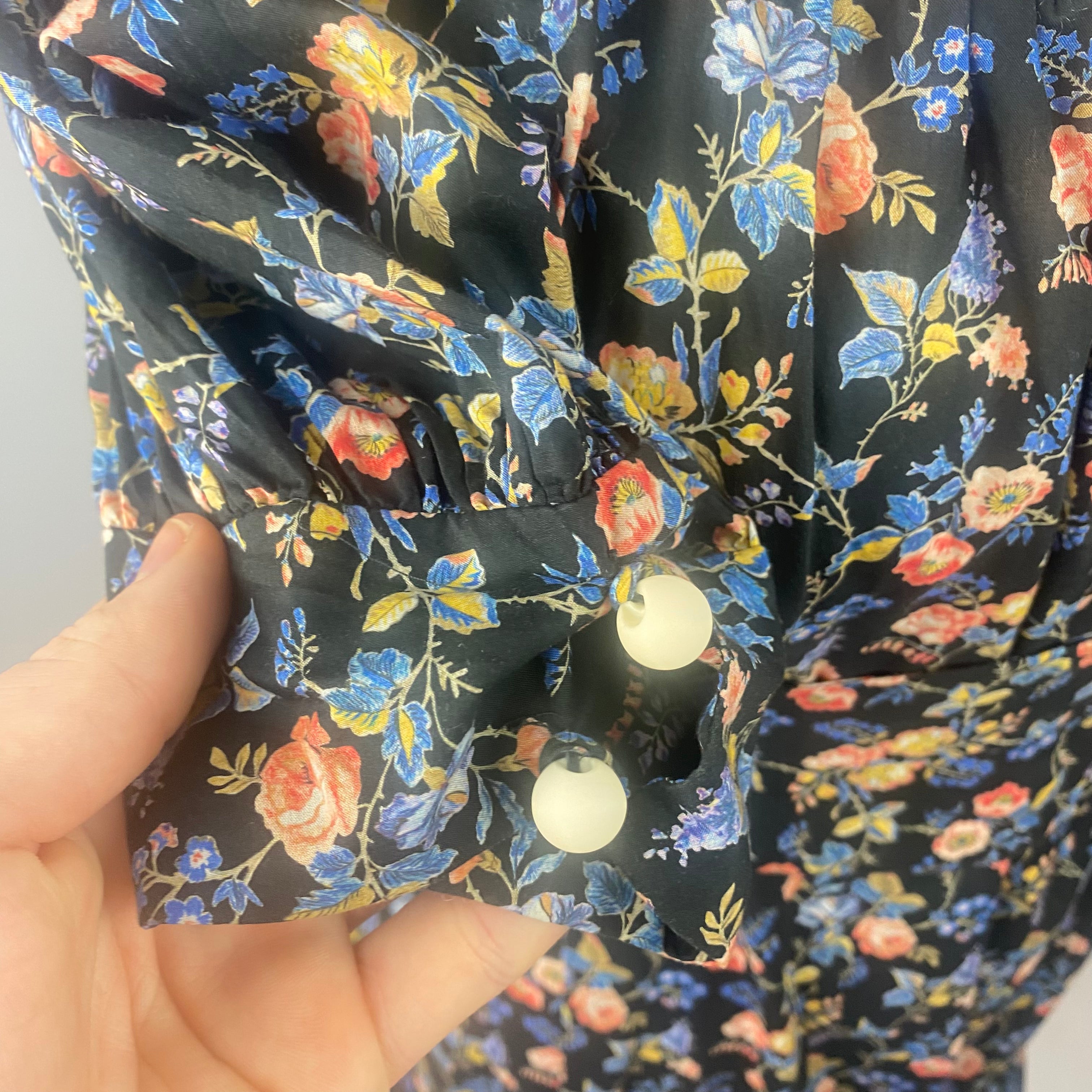 Anna Mason Dark Navy Rose Print Cotton Dress S