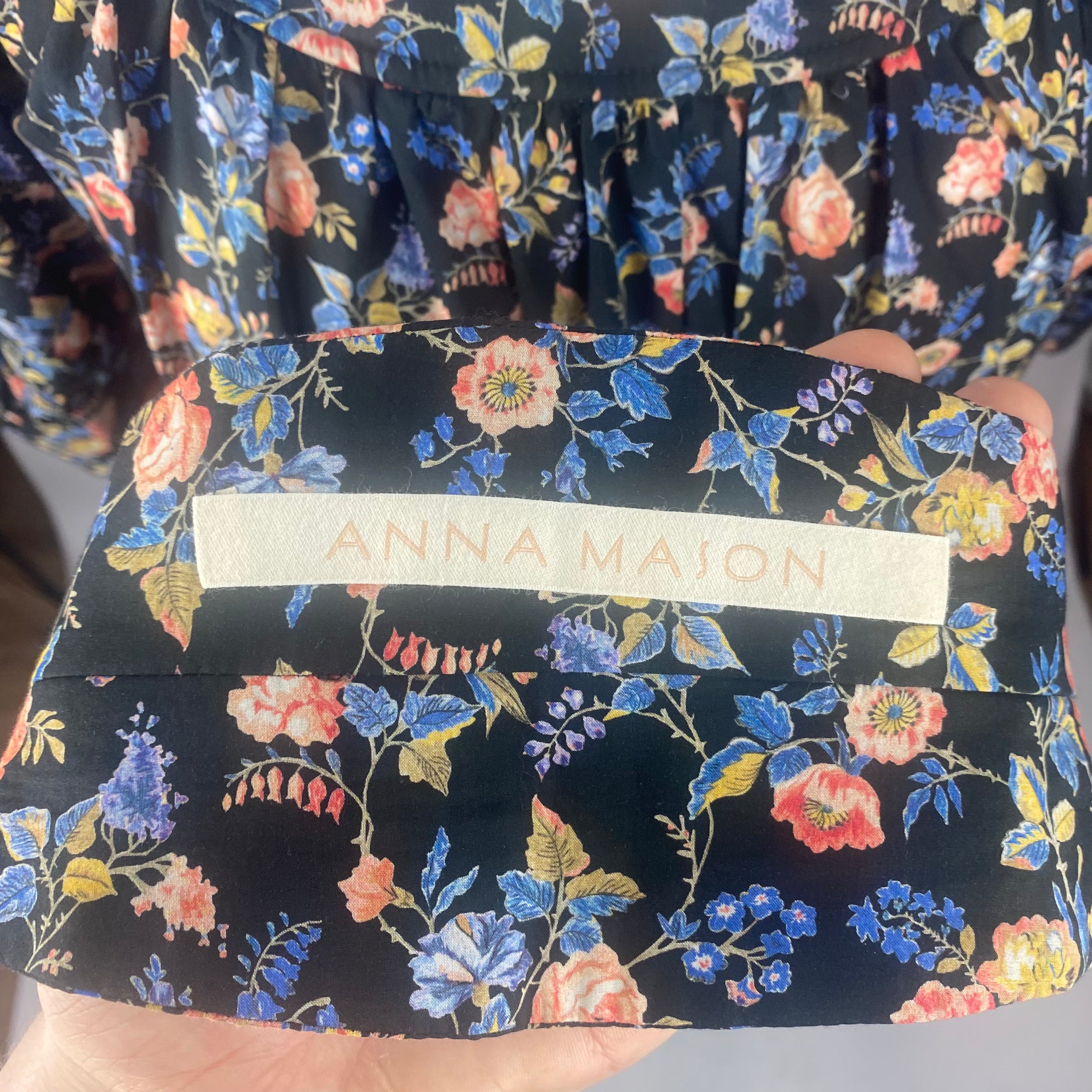 Anna Mason Dark Navy Rose Print Cotton Dress S