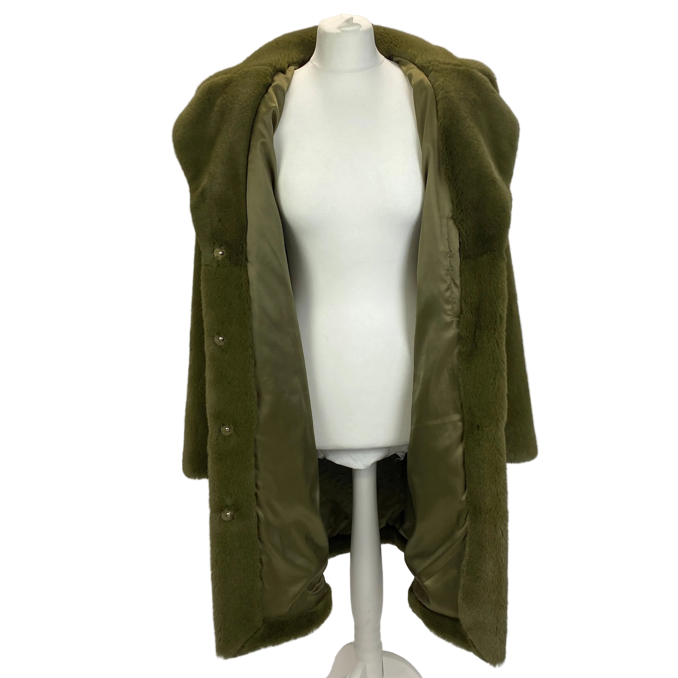 Stand Studio £376 Olive Faux Fur Midi Coat S/M