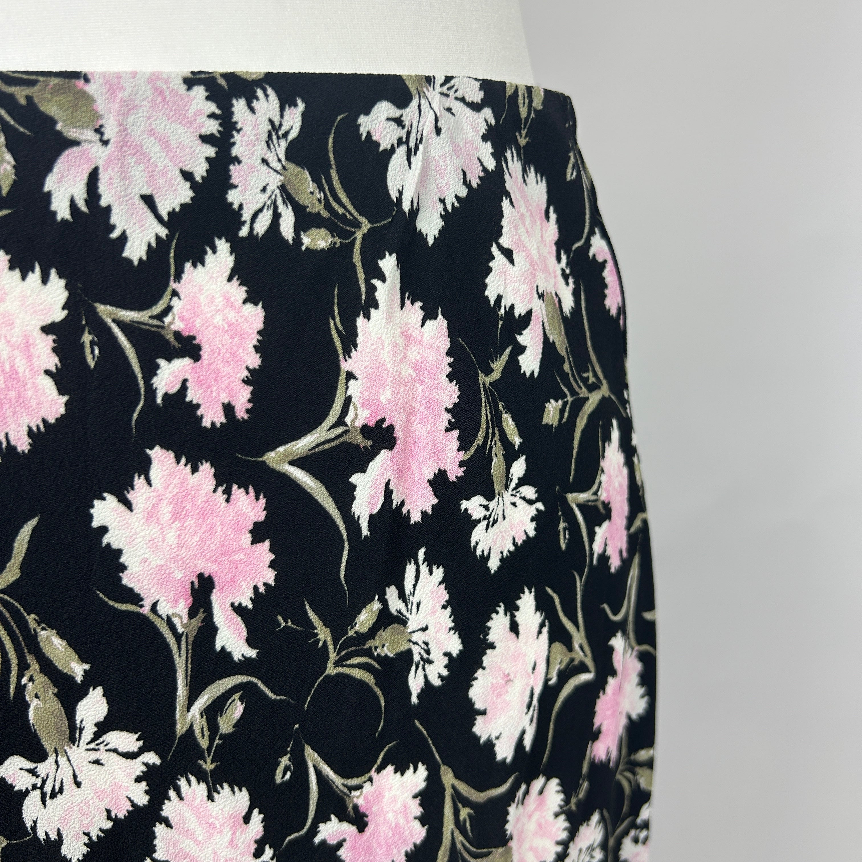 LoveShackFancy New £395 Black & Pink Carnation Print Slip Skirt M
