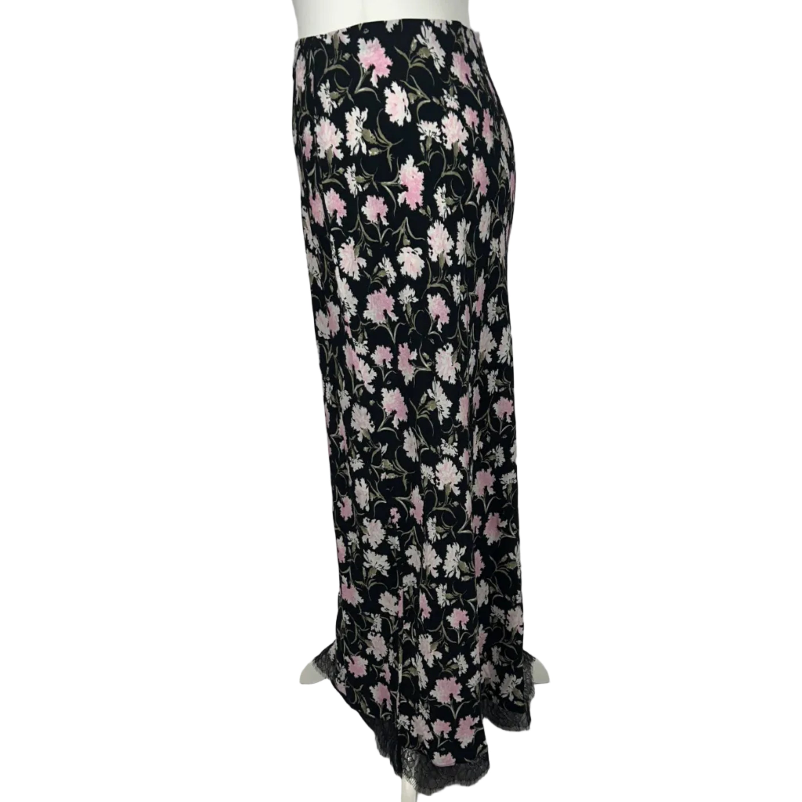 LoveShackFancy New £395 Black & Pink Carnation Print Slip Skirt M