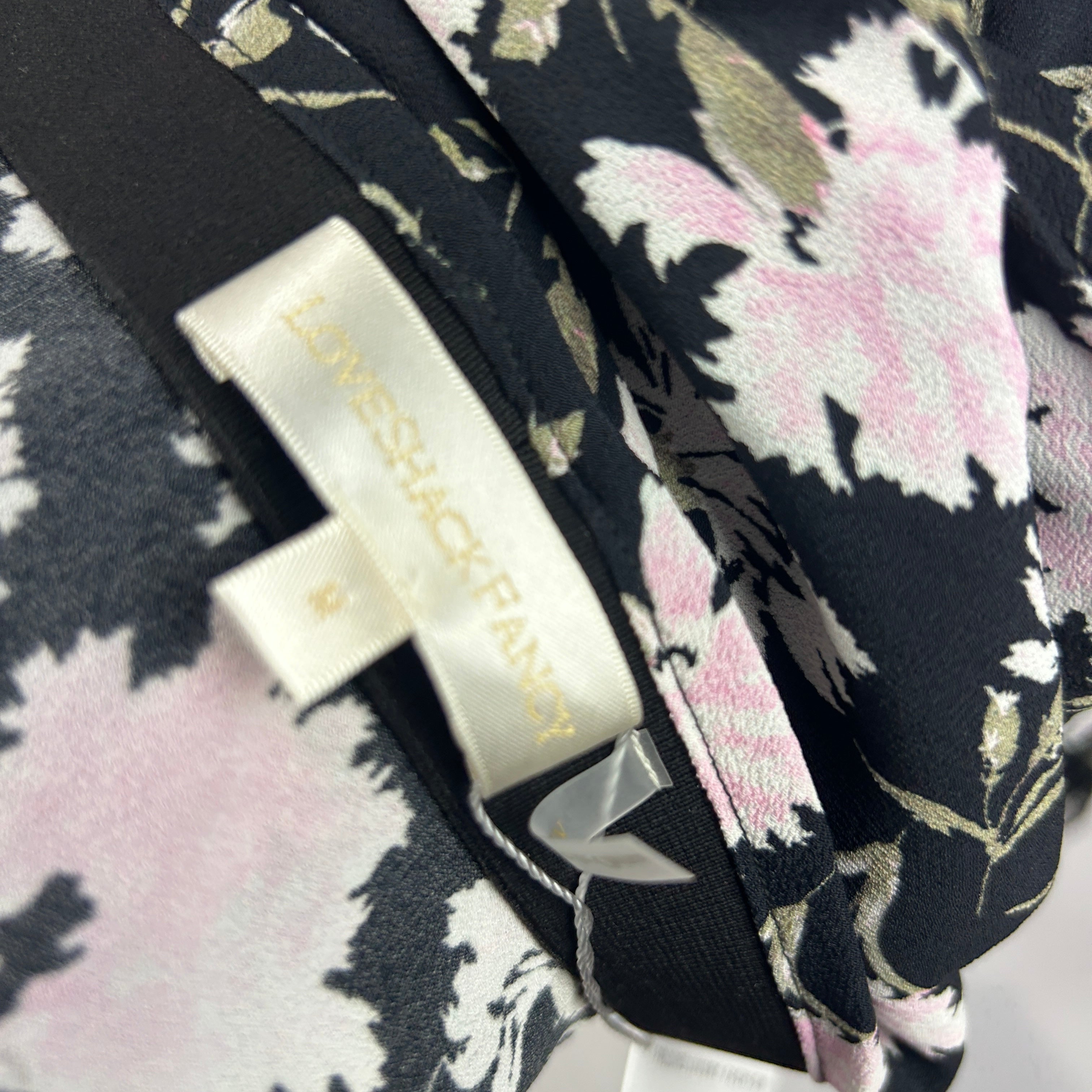 LoveShackFancy New £395 Black & Pink Carnation Print Slip Skirt M