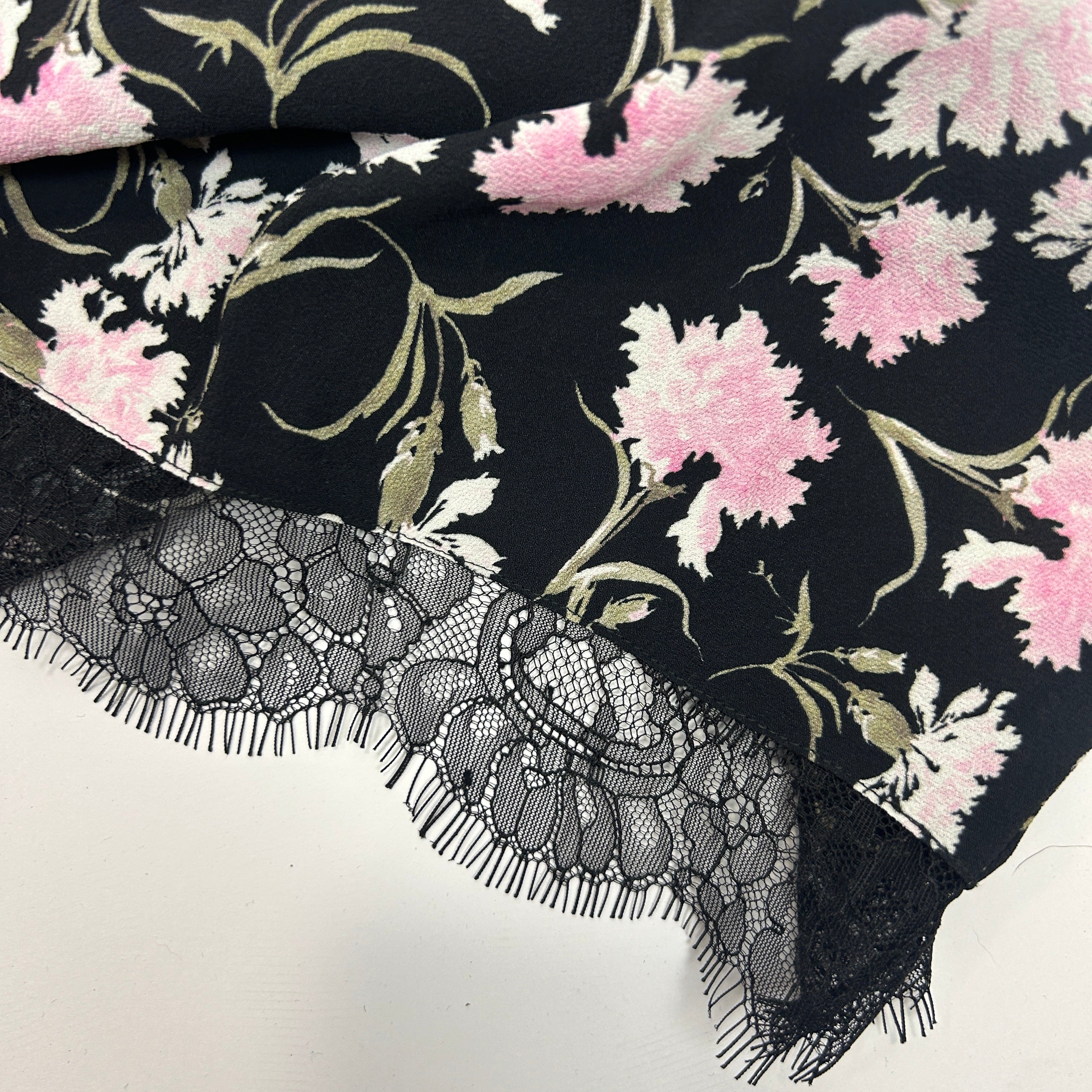LoveShackFancy New £395 Black & Pink Carnation Print Slip Skirt M