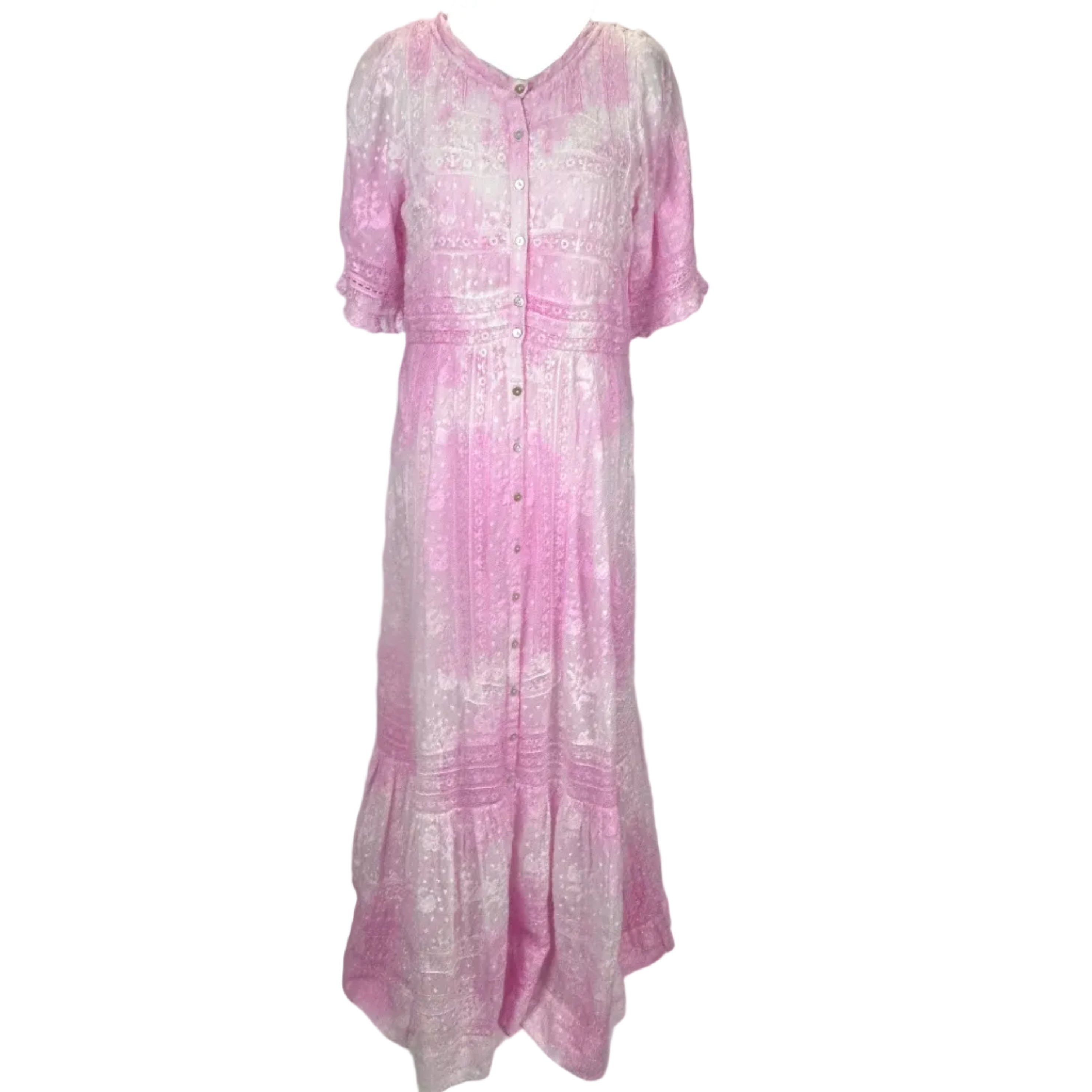 LoveShack Fancy New £485 Pink Minka Heritage Maxi Dress M/L