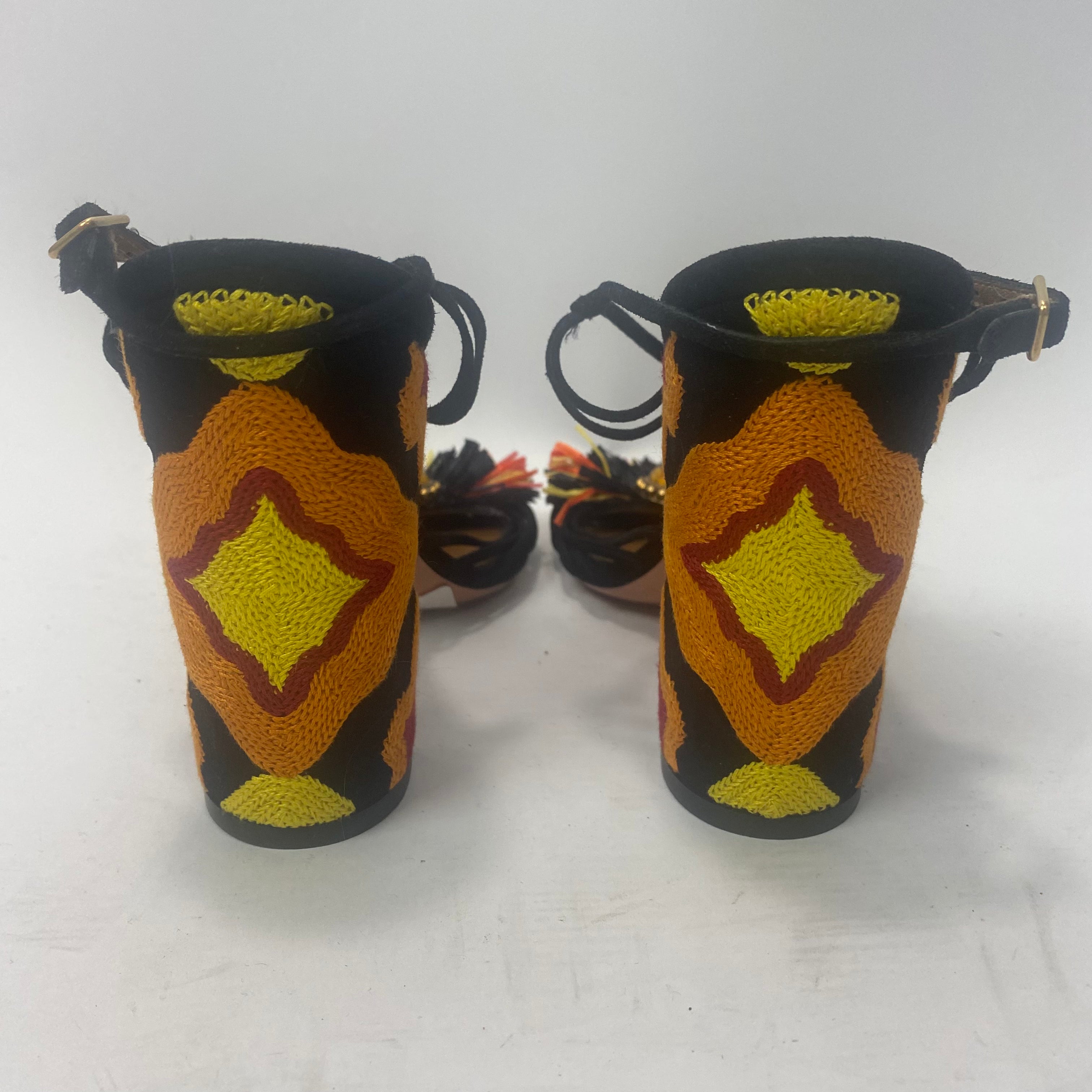 Aquazzura New Black Raffia & Suede Strappy Sandals 38