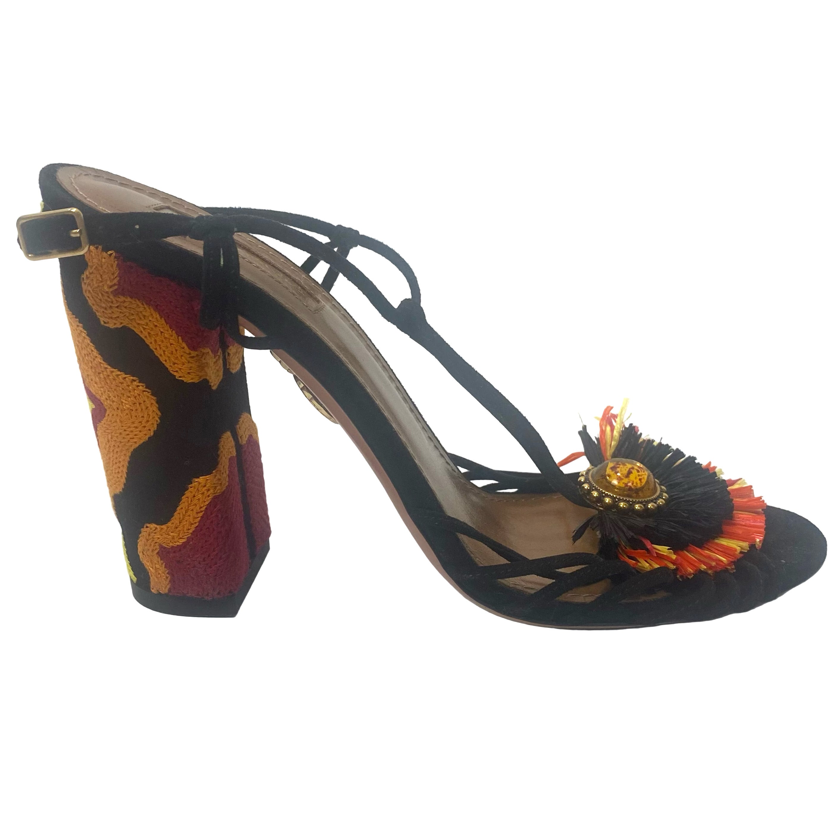 Aquazzura New Black Raffia & Suede Strappy Sandals 38
