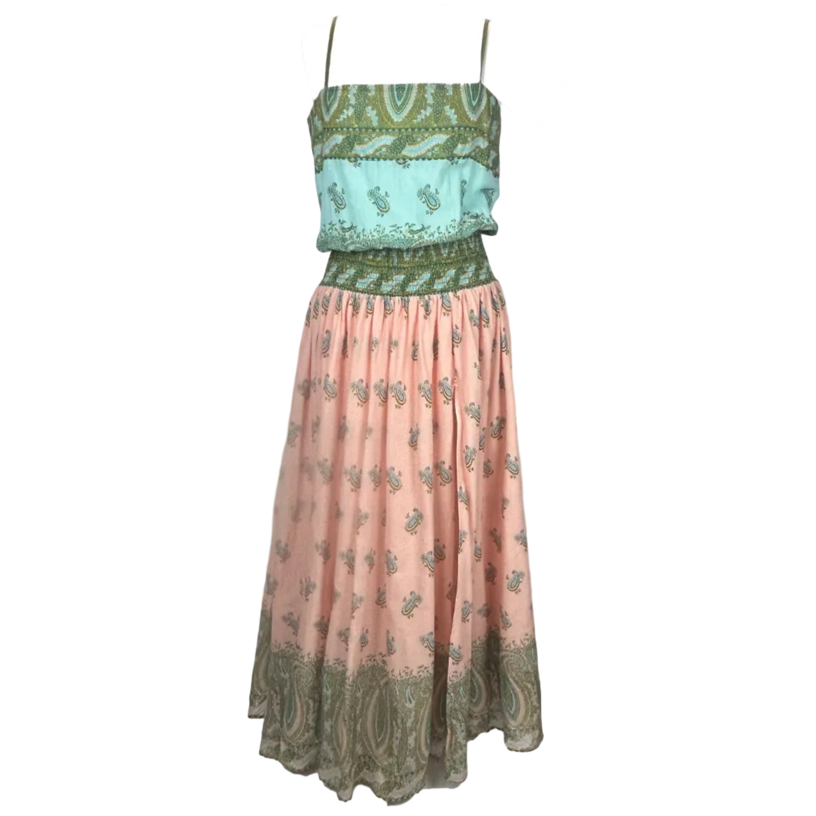 Boteh New £355 Peach & Mint Lucent Drop Waist Maxi Dress M