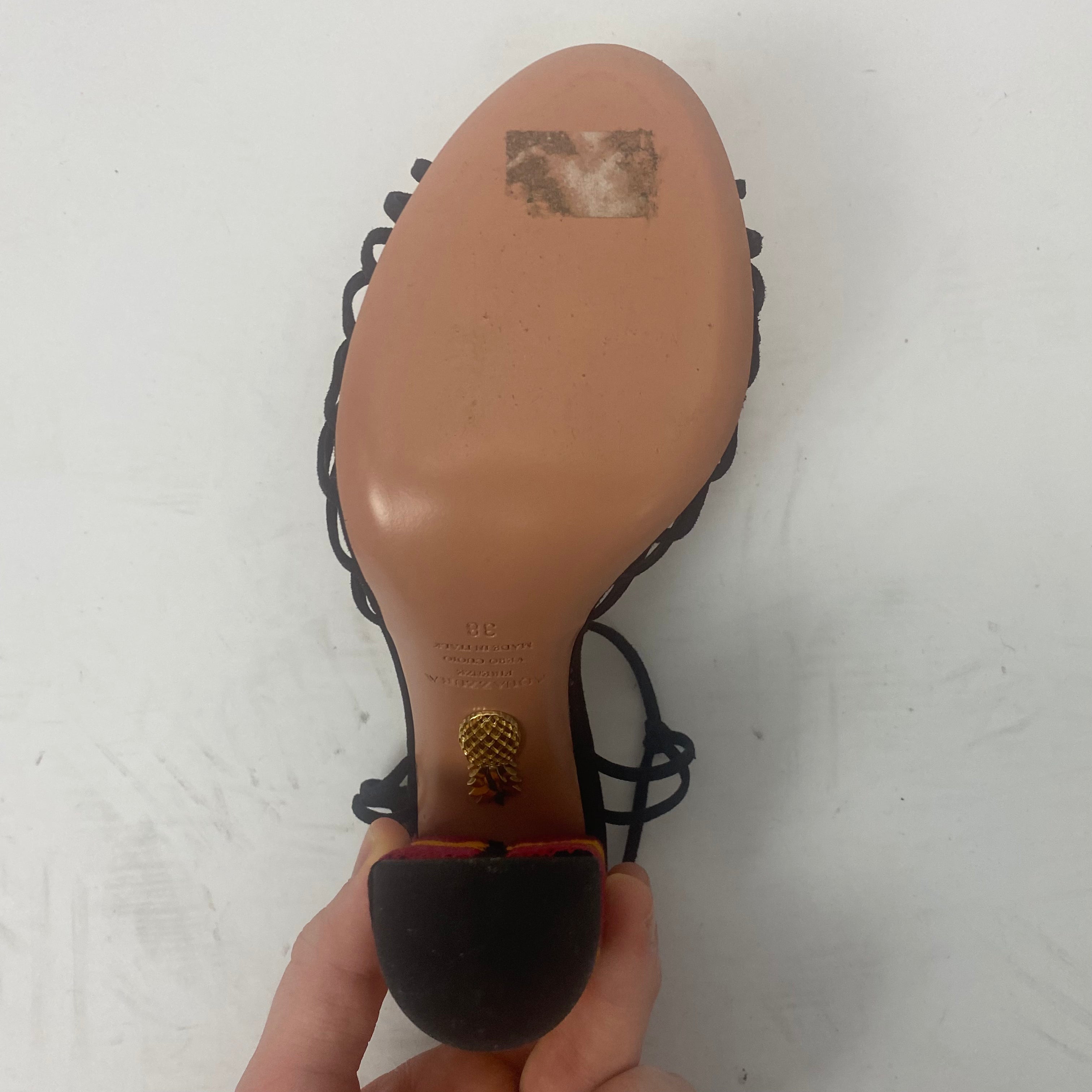 Aquazzura New Black Raffia & Suede Strappy Sandals 38