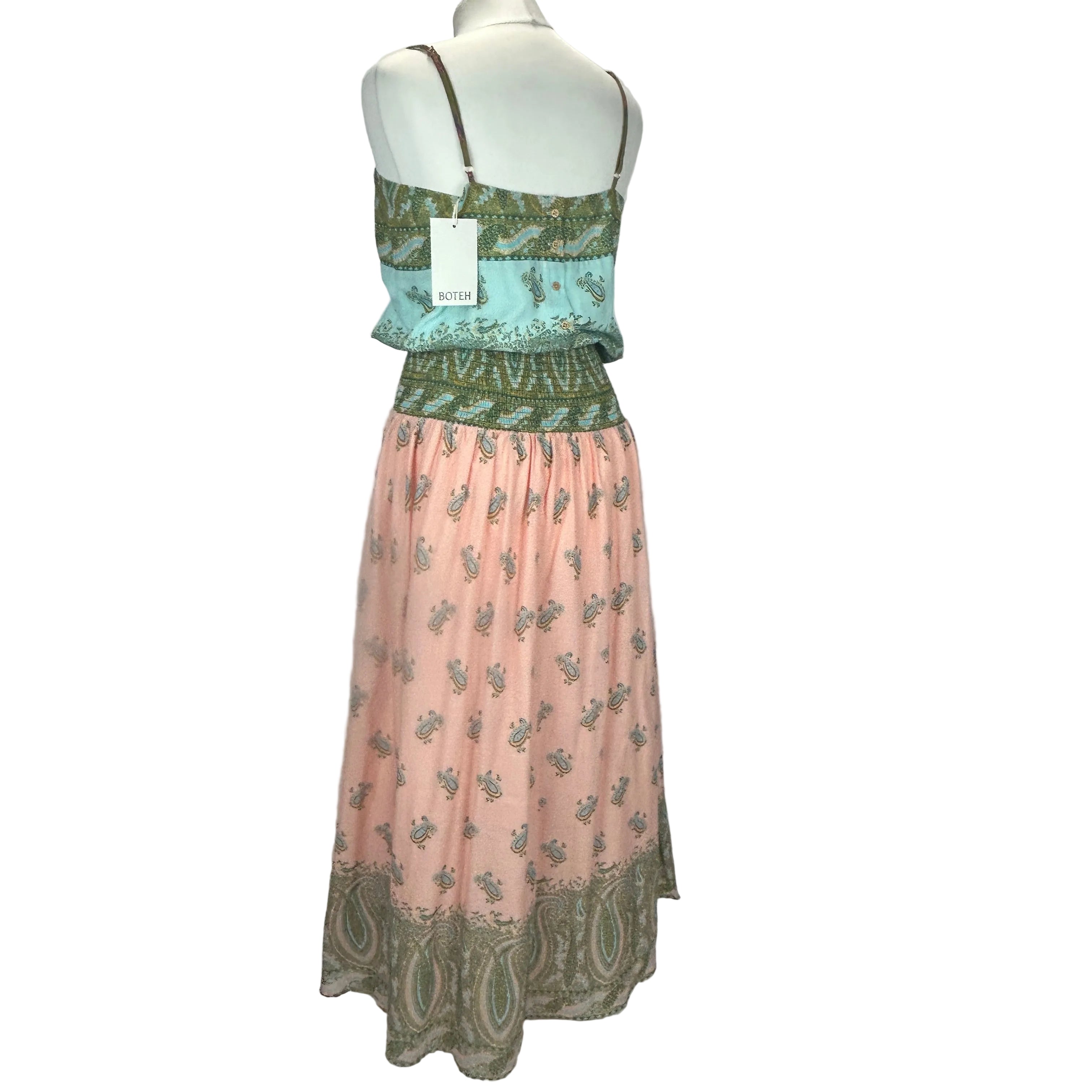 Boteh New £355 Peach & Mint Lucent Drop Waist Maxi Dress M