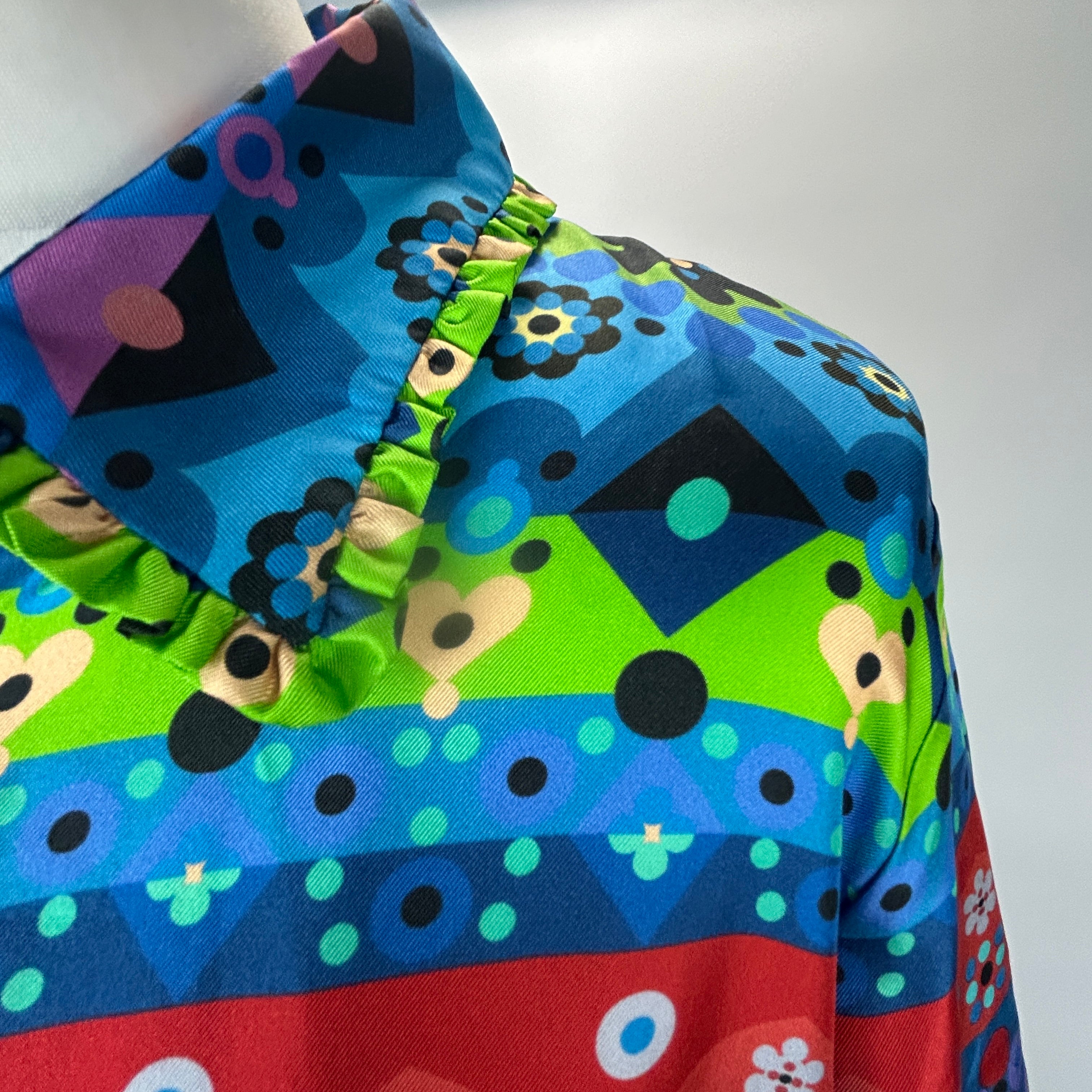 Borgo De Nor Bright Printed Silk Twill Maxi Shirt Dress XL