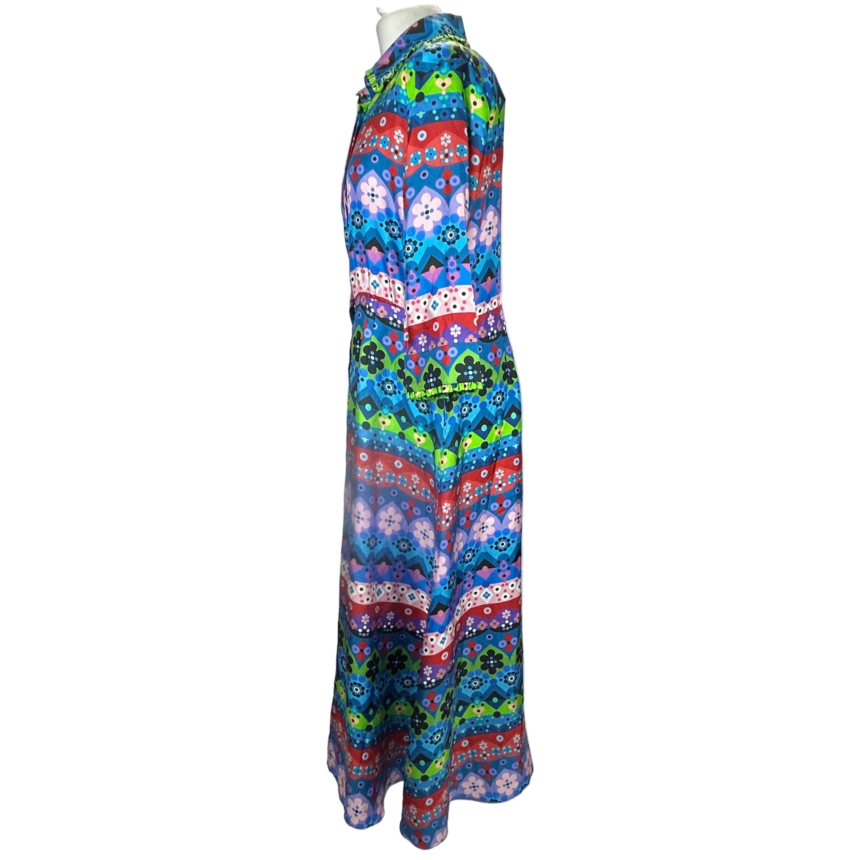 Borgo De Nor Bright Printed Silk Twill Maxi Shirt Dress XL