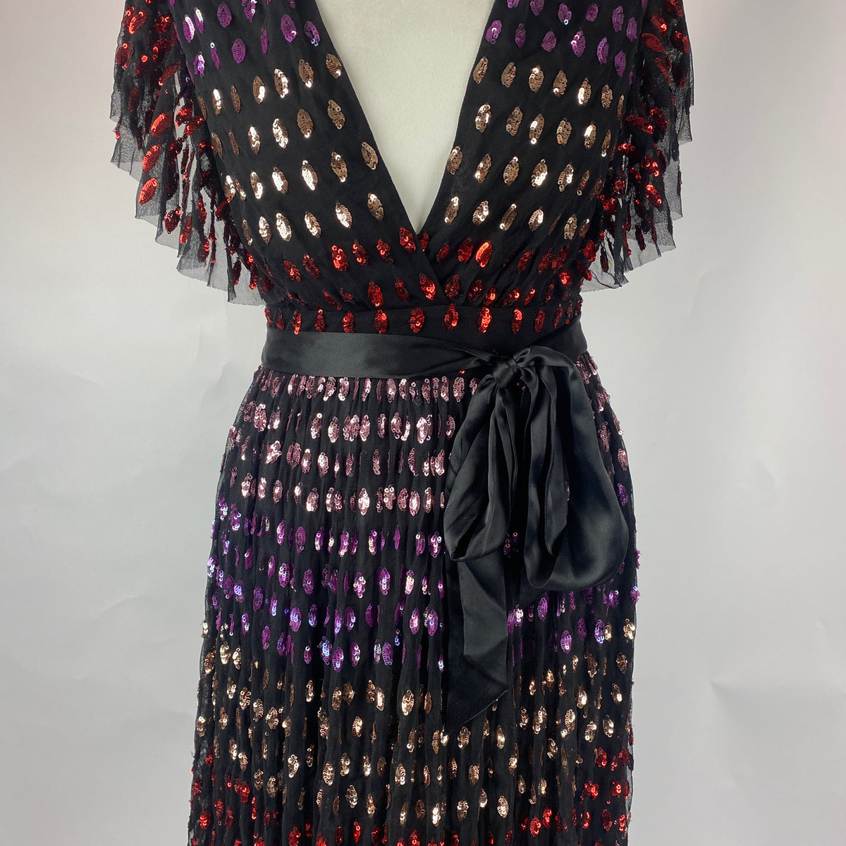 Temperley London £1200 Black Sequinned Tulle Maxi Dress XS
