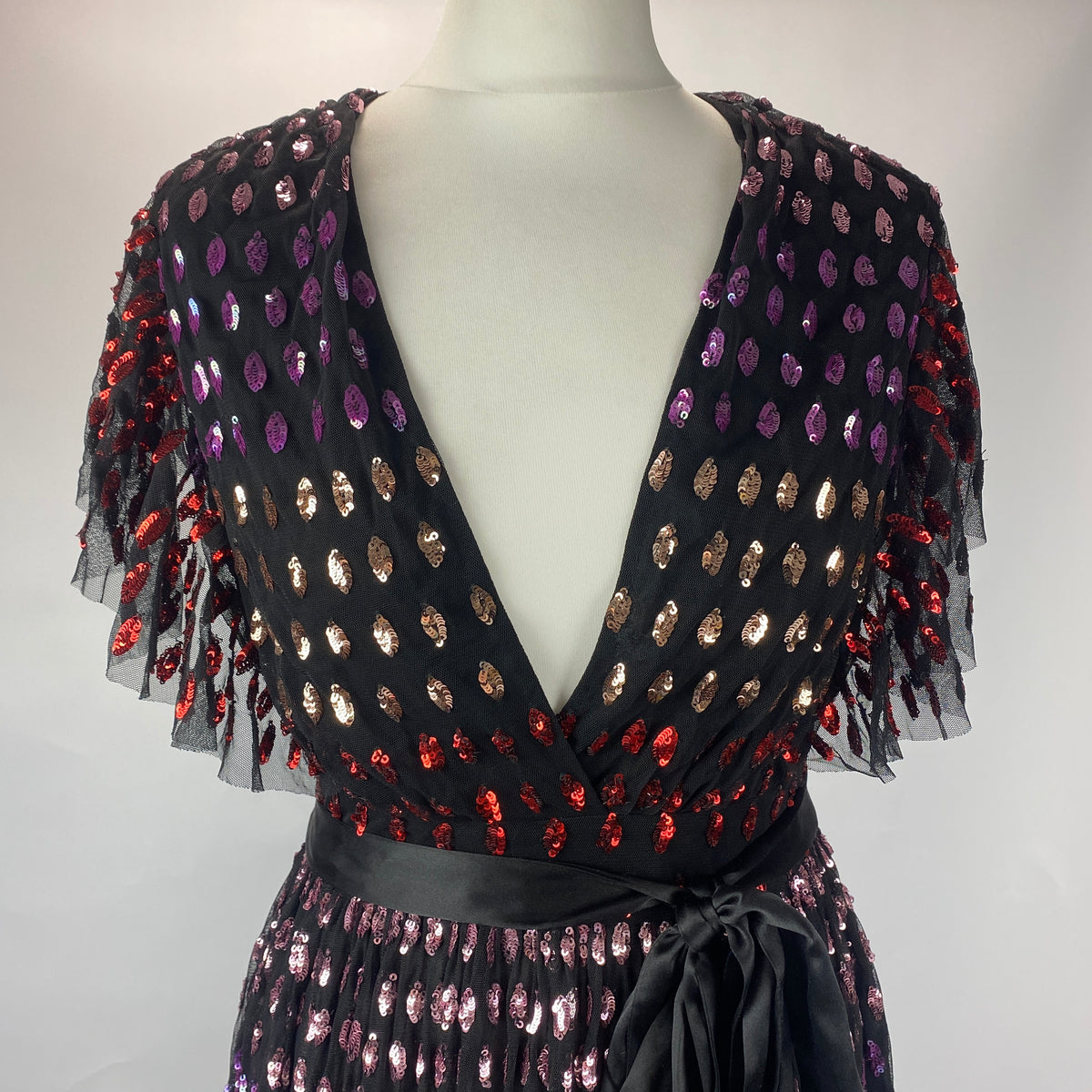 Temperley London £1200 Black Sequinned Tulle Maxi Dress XS