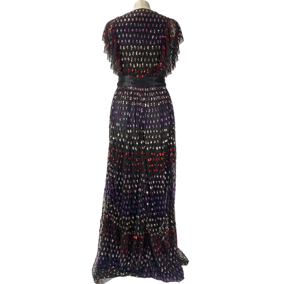 Temperley London £1200 Black Sequinned Tulle Maxi Dress XS