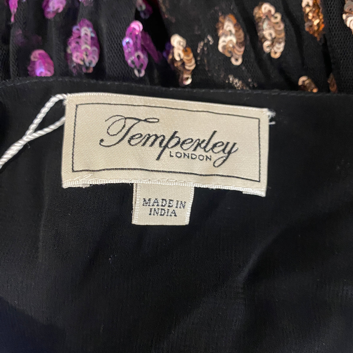Temperley London £1200 Black Sequinned Tulle Maxi Dress XS