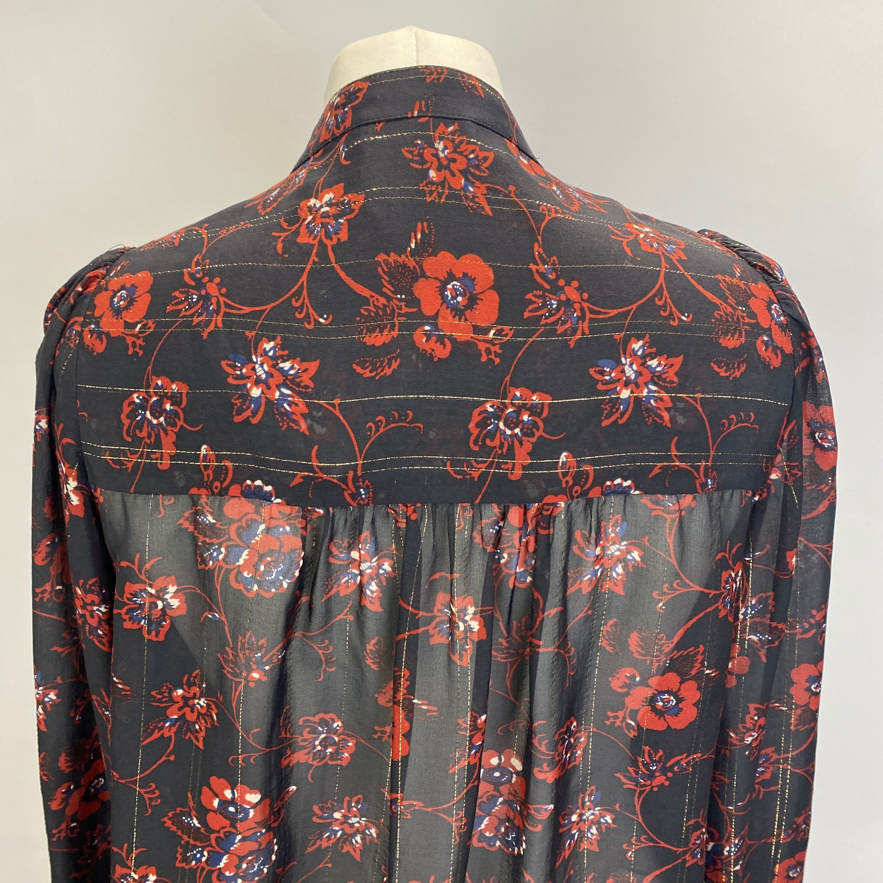 Ulla Johnson Black Red & Gold Floral Silk Blouse M