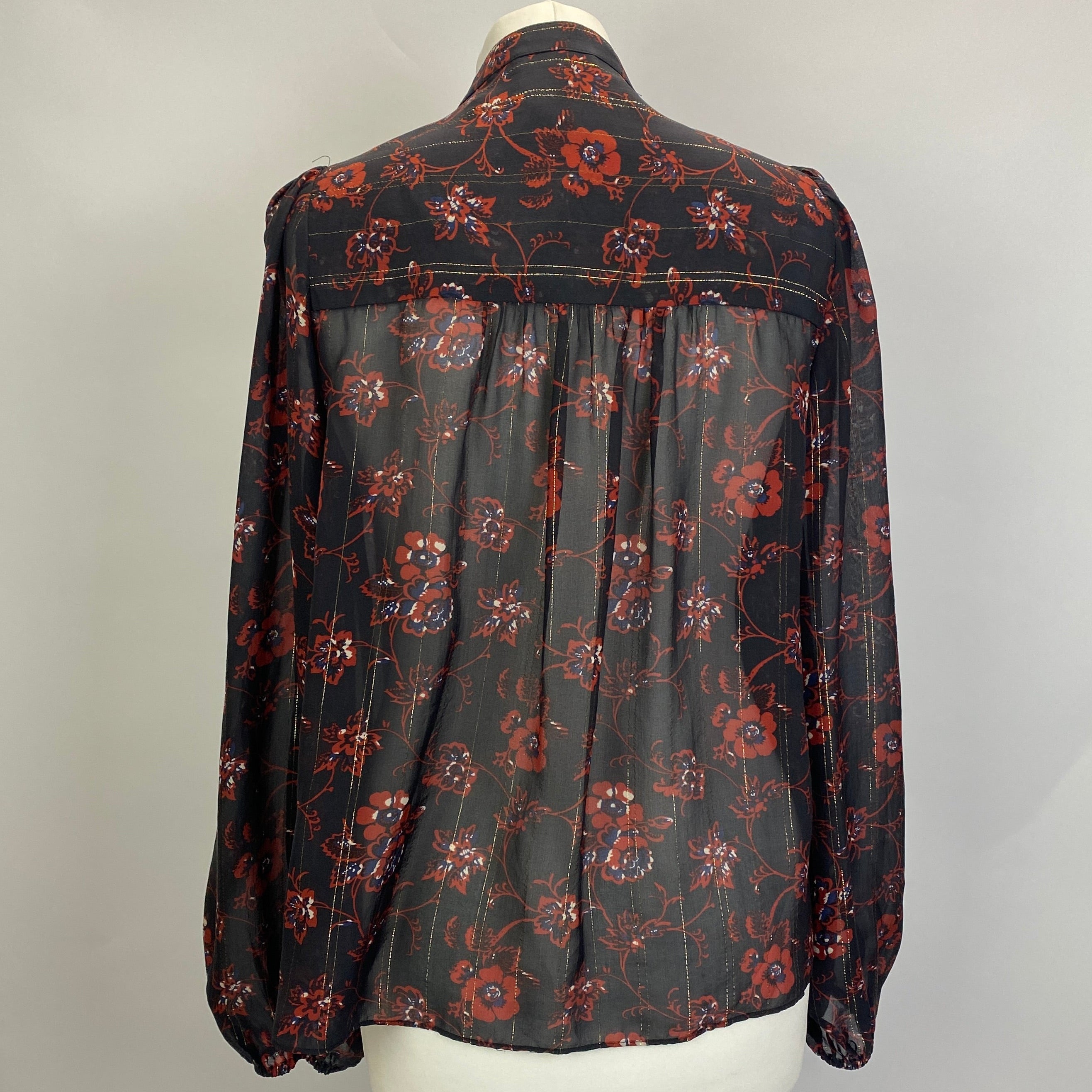 Ulla Johnson Black Red & Gold Floral Silk Blouse M
